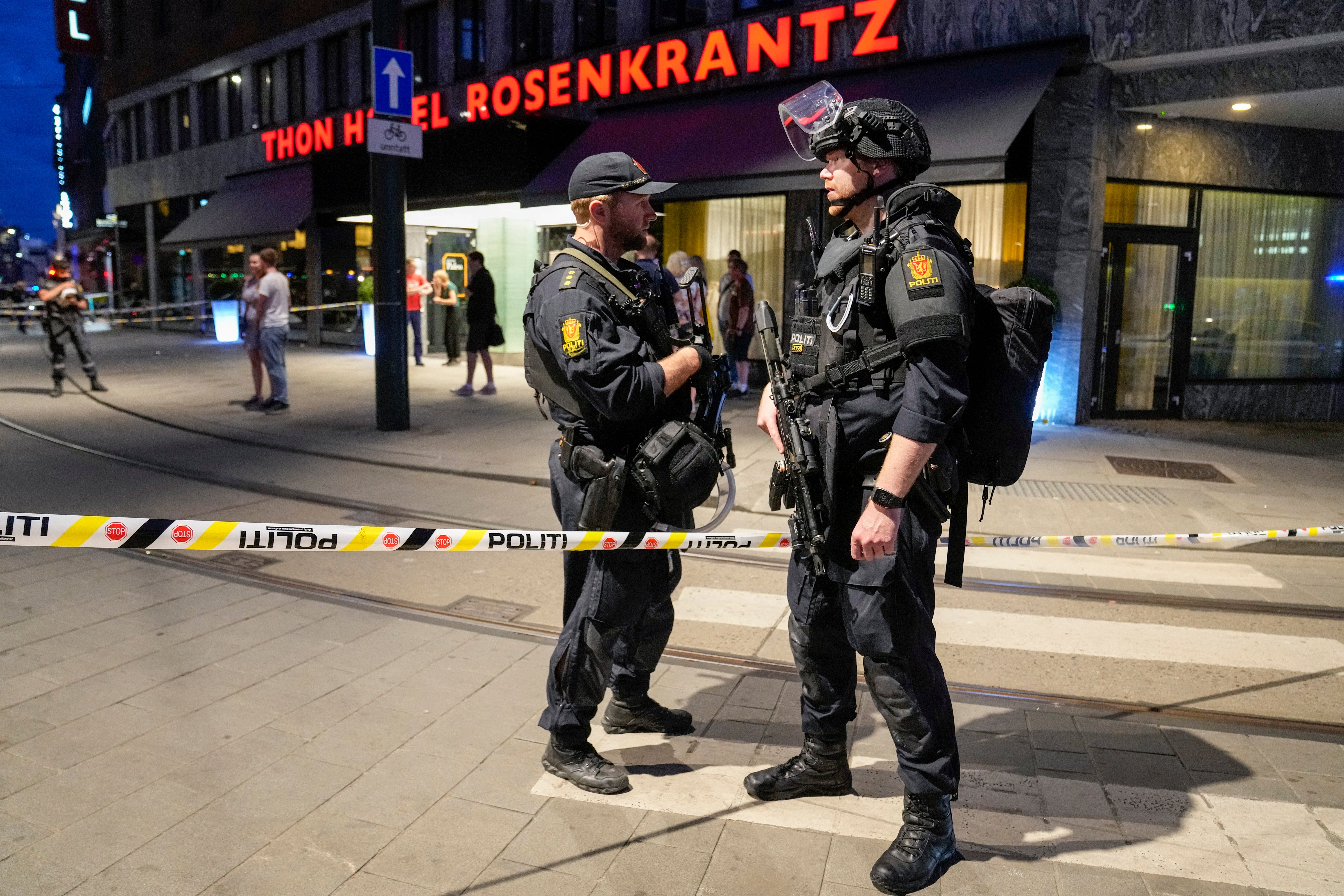 Armed police at the scene of the shooting in Olso, Norway