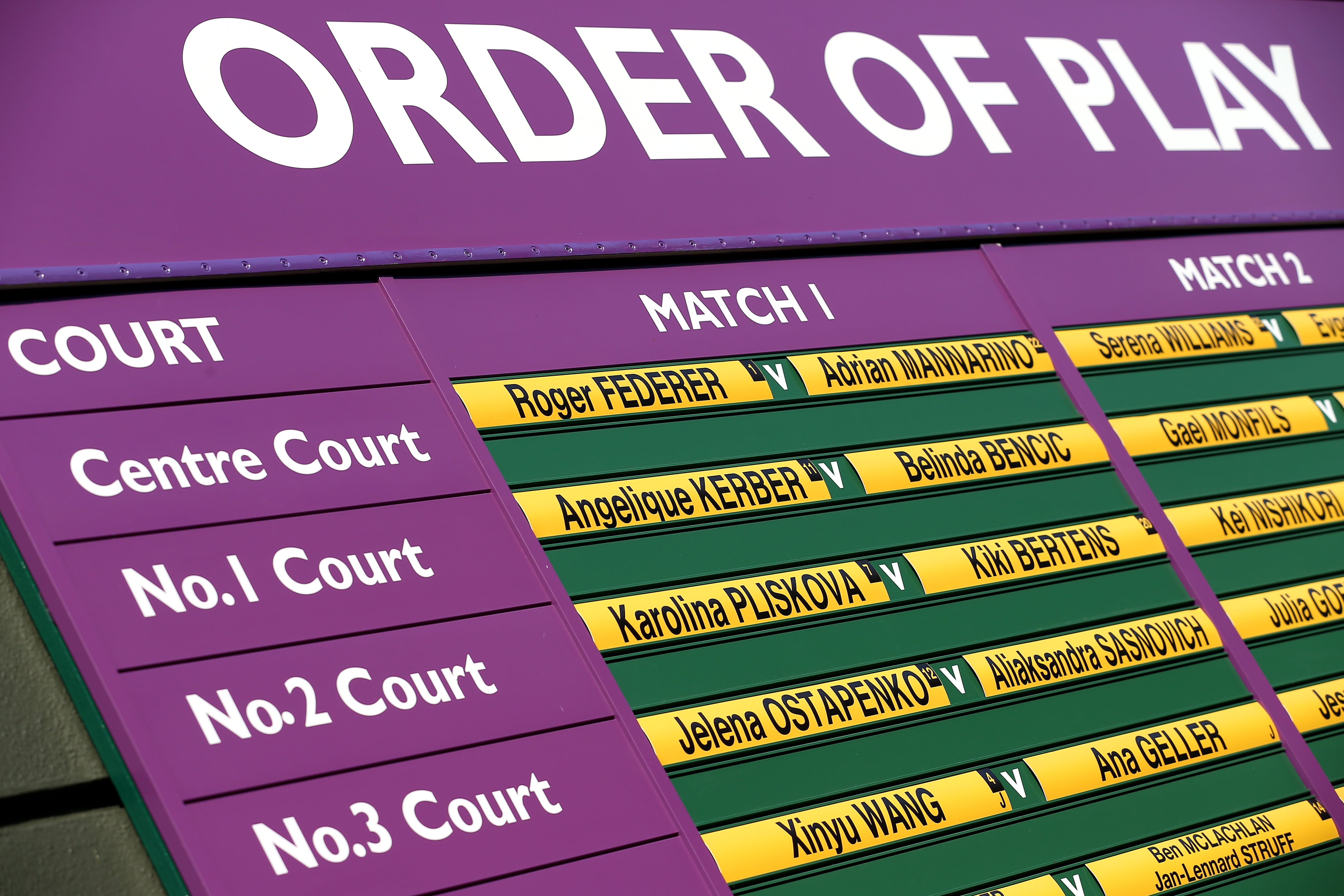 Centre Court’s order of play has favoured men’s matches (Nigel French/PA)