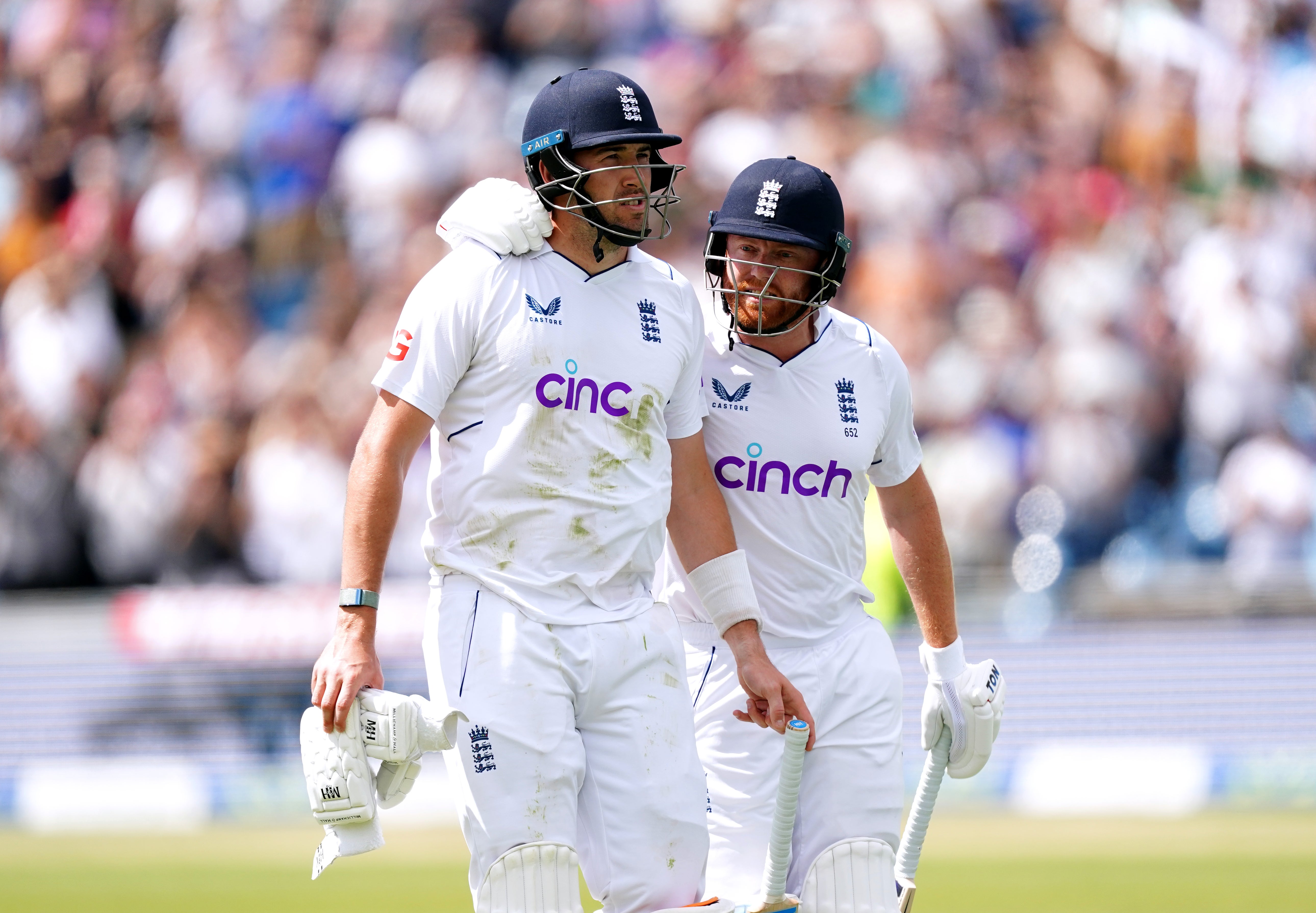 Jamie Overton, left, fell just short of a century (Mike Egerton/PA)