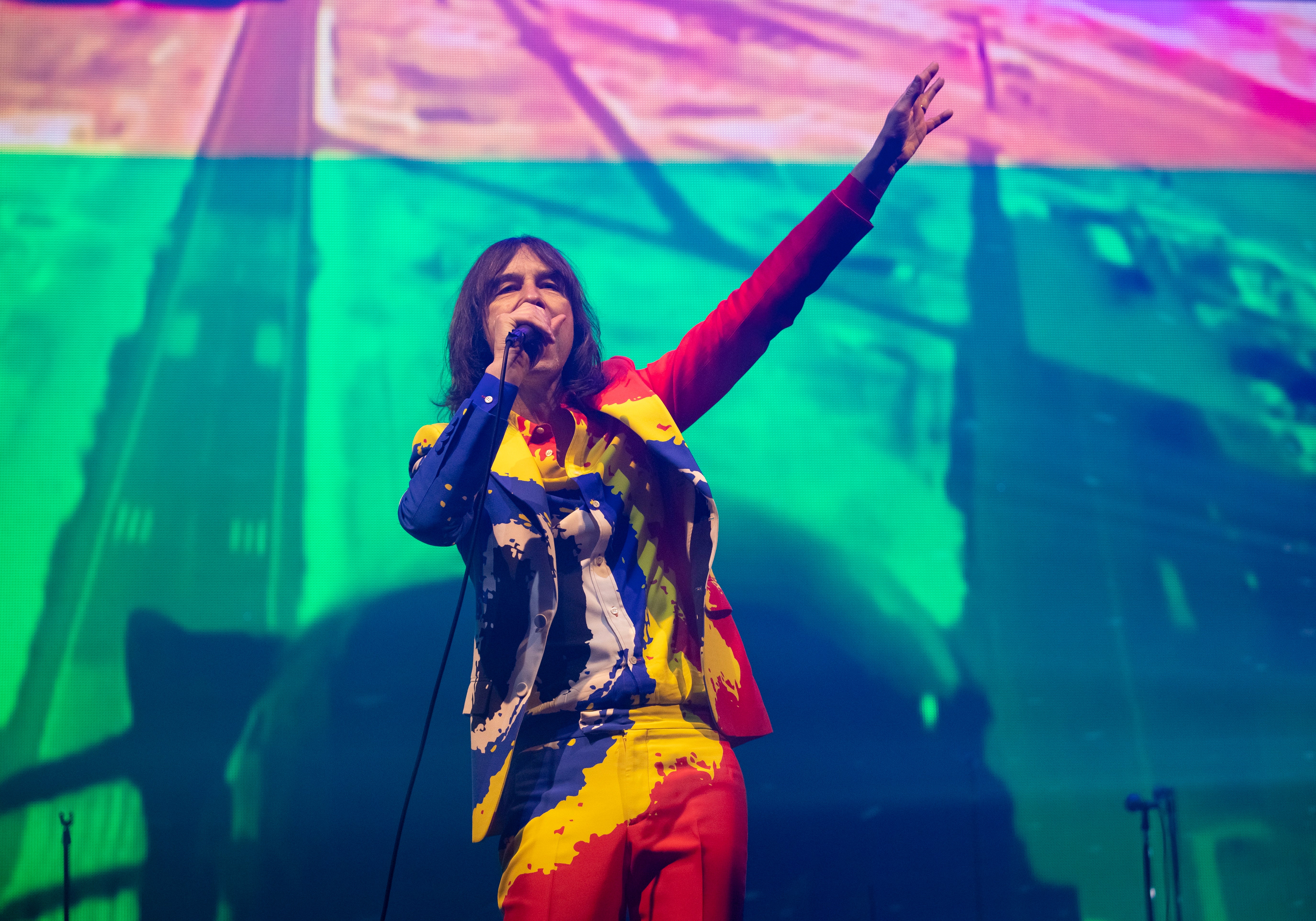 Bobby Gillespie, vocalist for Primal Scream, performs on the John Peel stage