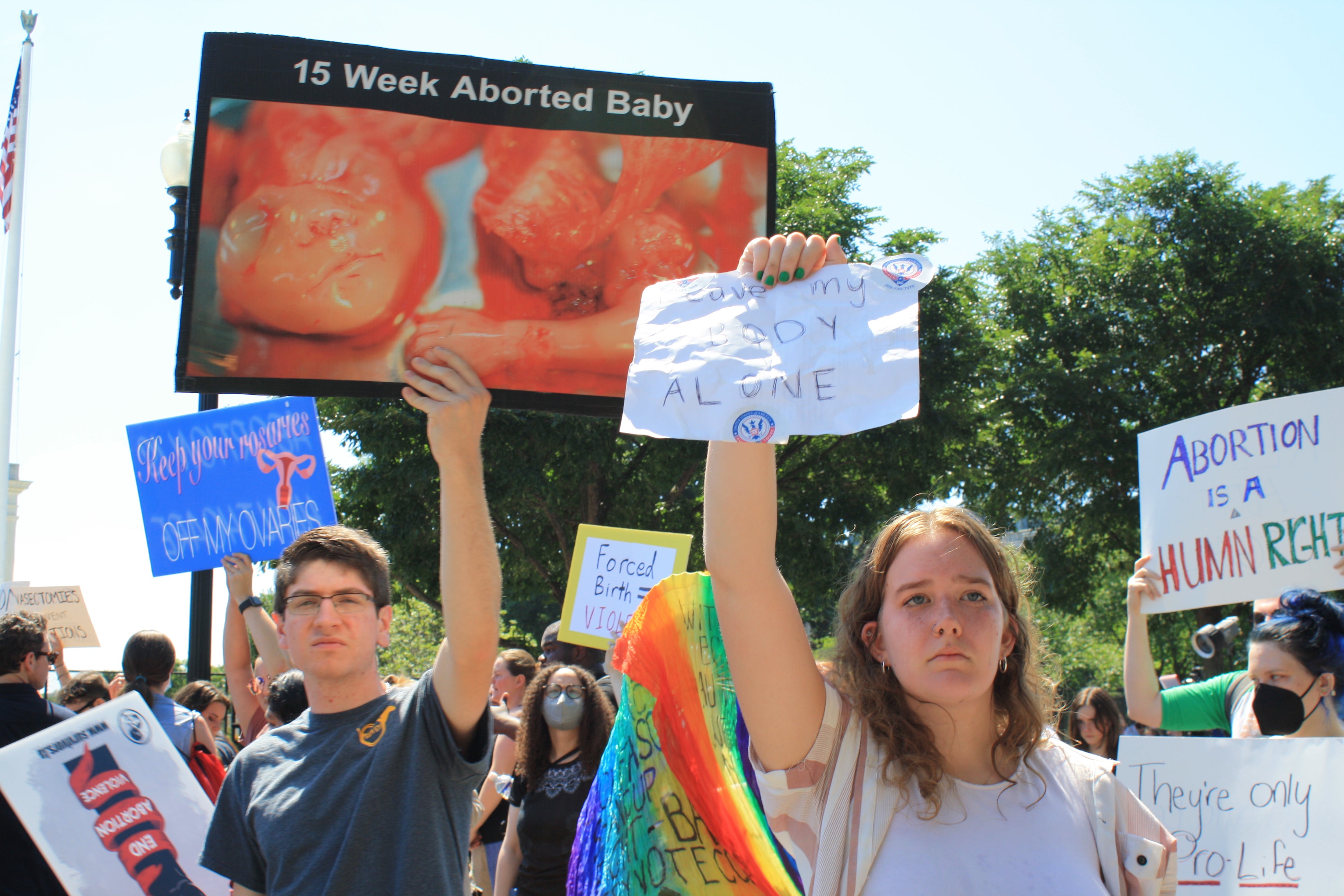 Protesters outside the Supreme Court in Washington DC