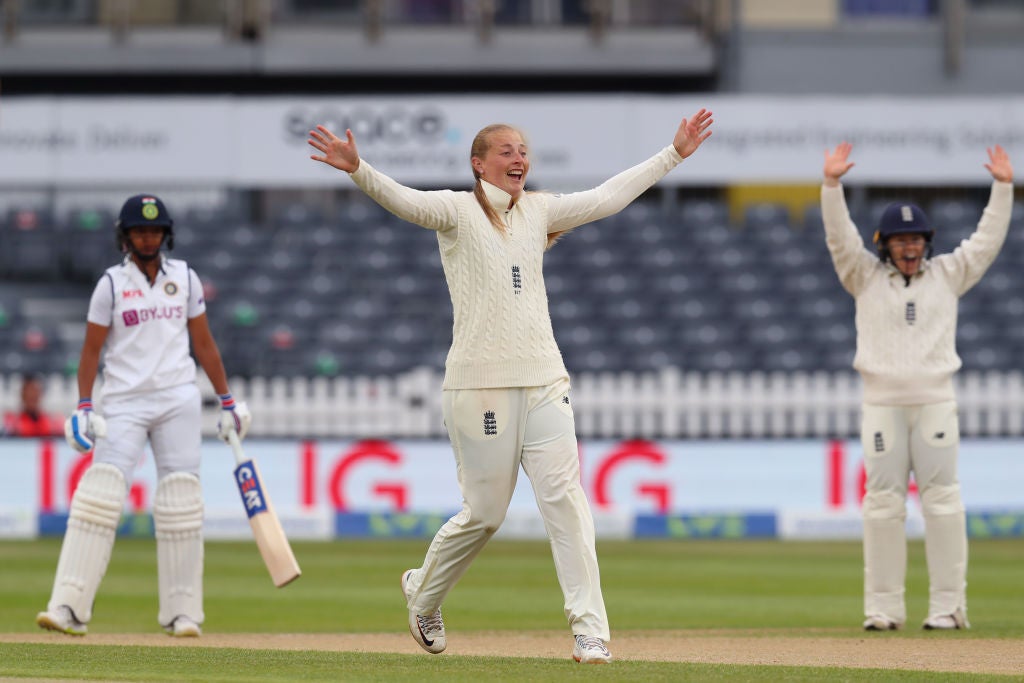 Ecclestone celebrates a wicket during last summer’s Test series against India