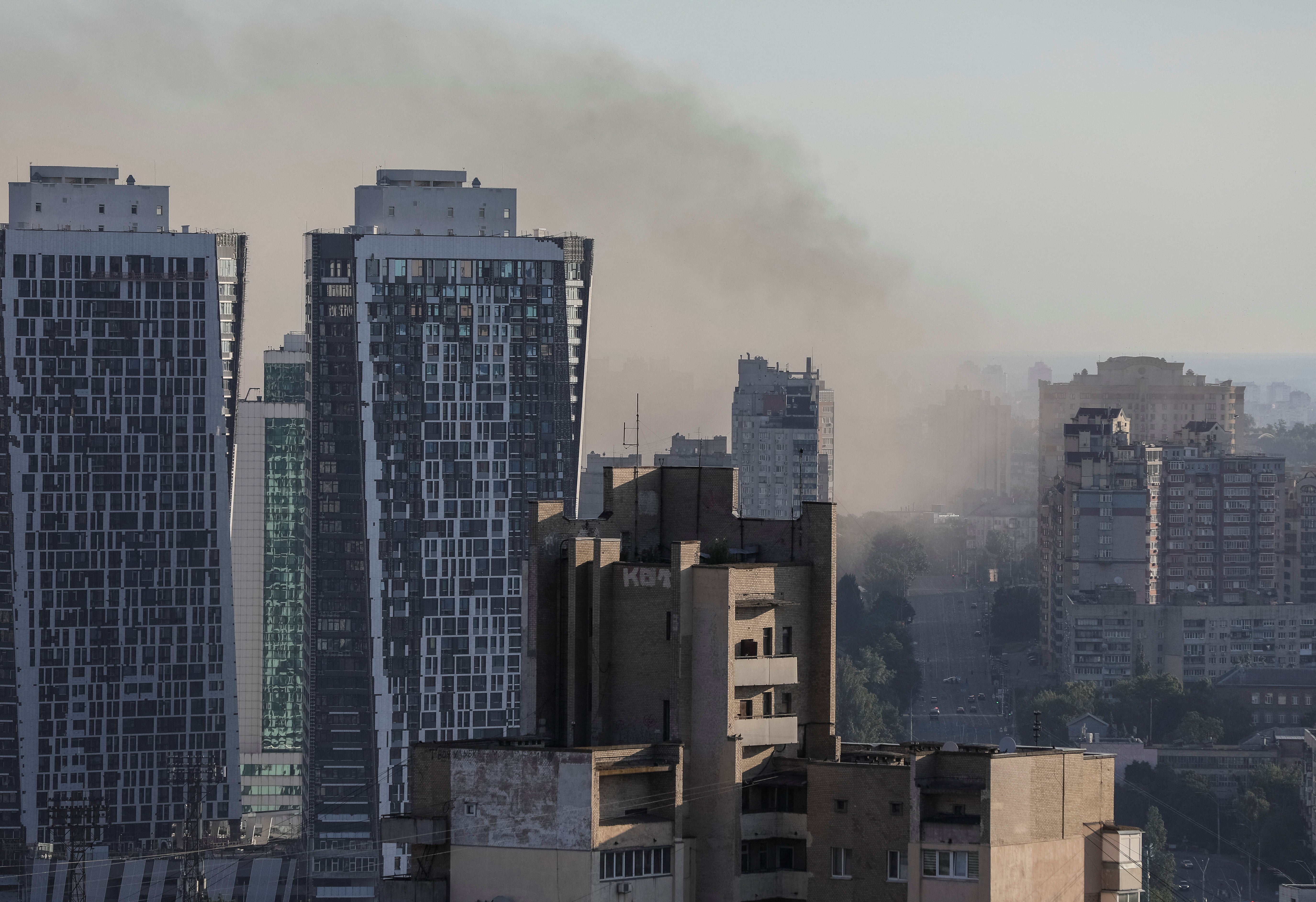 Smoke rises after a missile strike in Kyiv