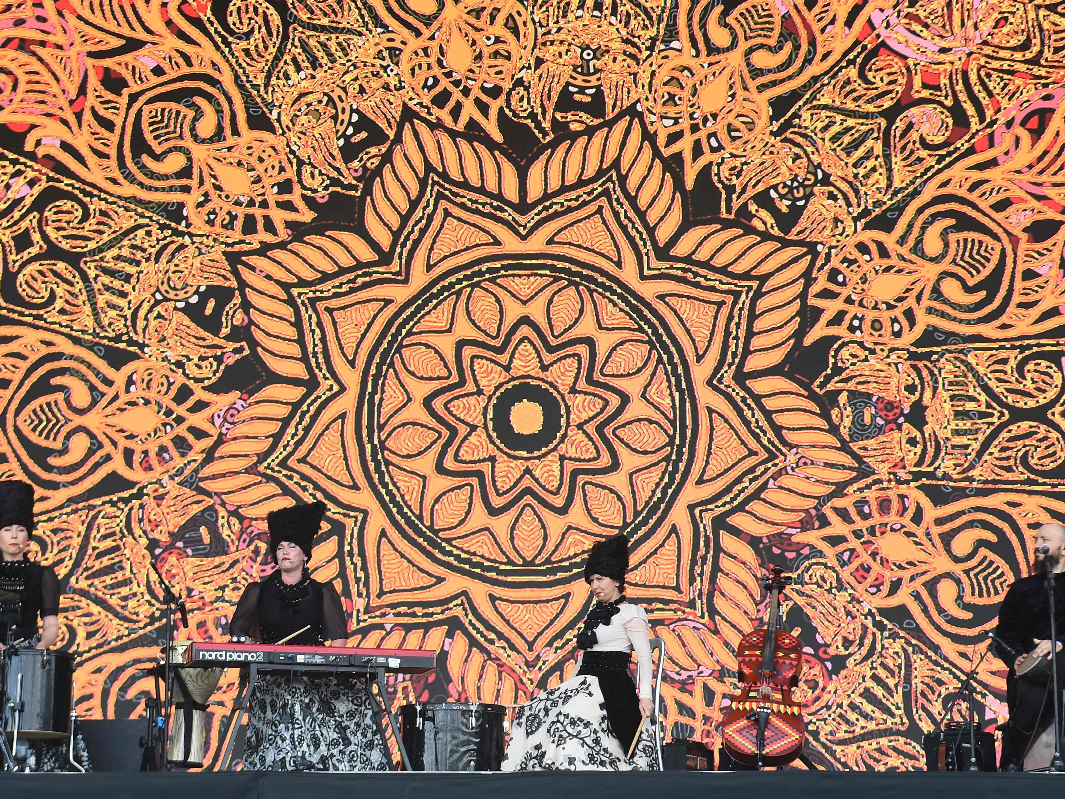 Ukrainian folk band Dakhabrakha perform on the Pyramid Stage at the Glastonbury festival