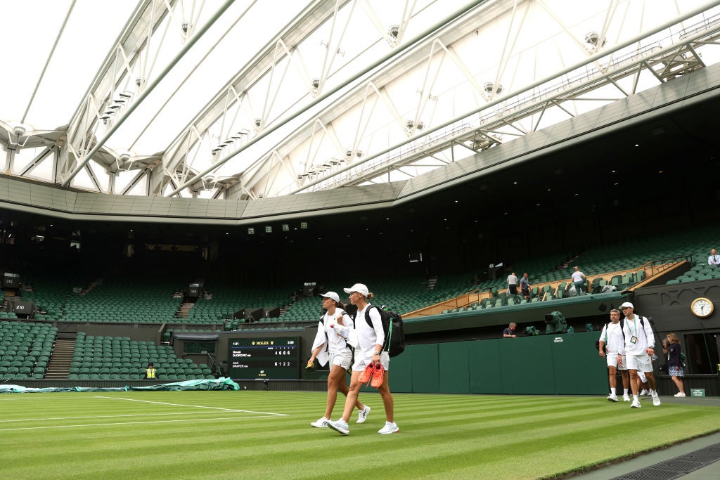 In another break from tradition, some players were allowed to practice on Centre Court before the tournament