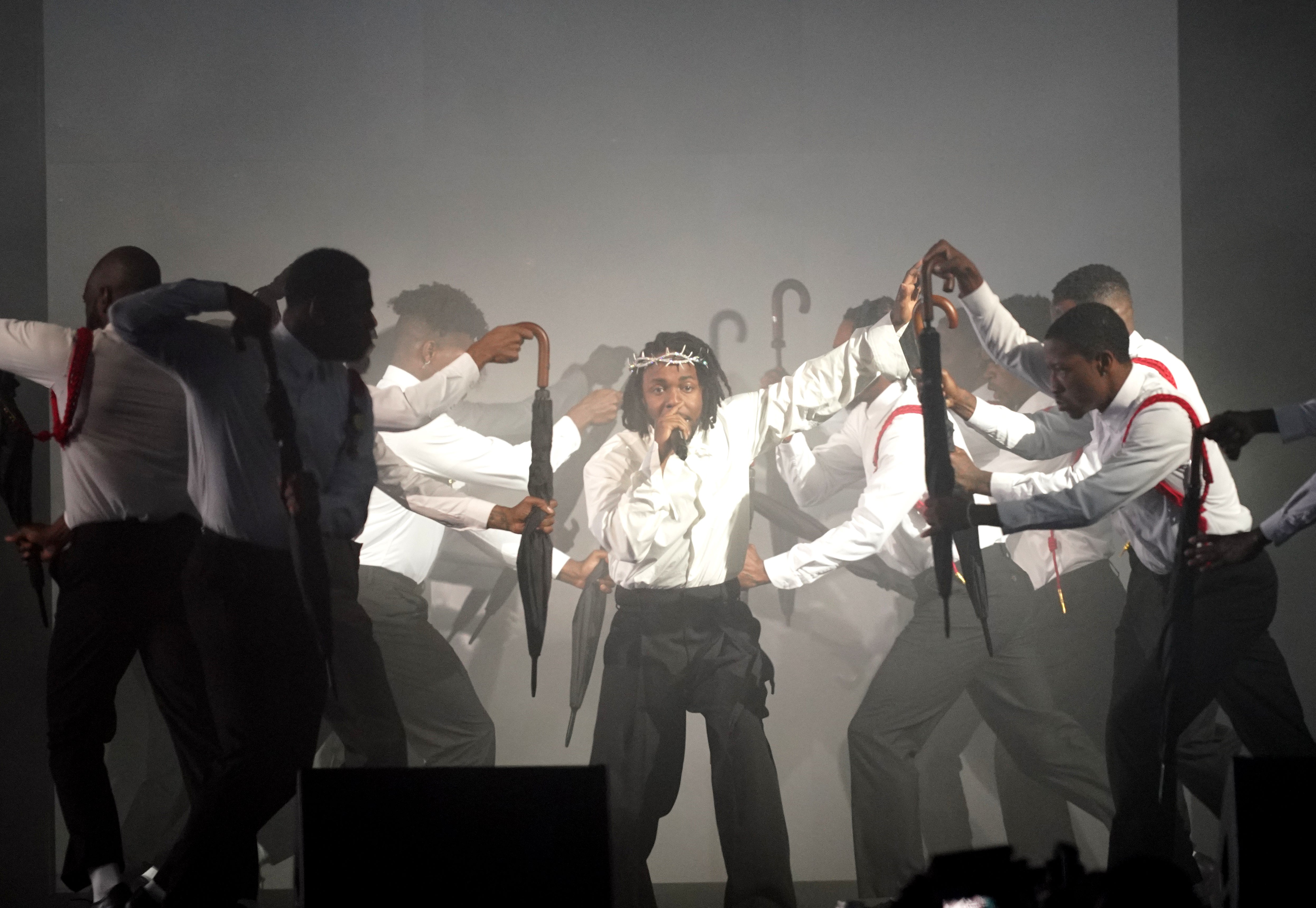 Kendrick Lamar performing on the Pyramid Stage at the Glastonbury Festival at Worthy Farm in Somerset (Yui Mok/PA)