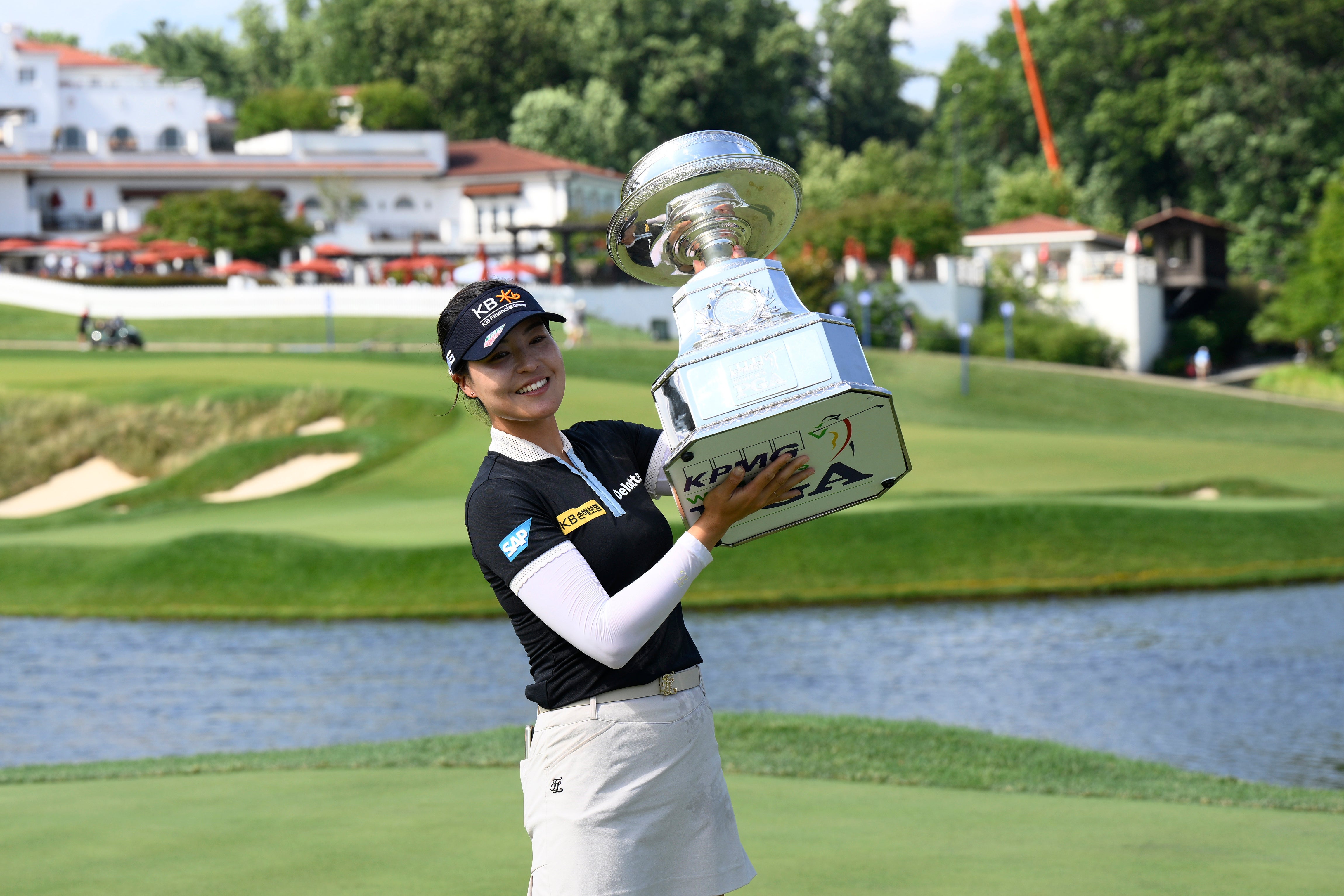 South Korea’s In Gee Chun poses with the trophy after winning the KPMG Women’s PGA Championship at Congressional Country Club (Nick Wass/AP)