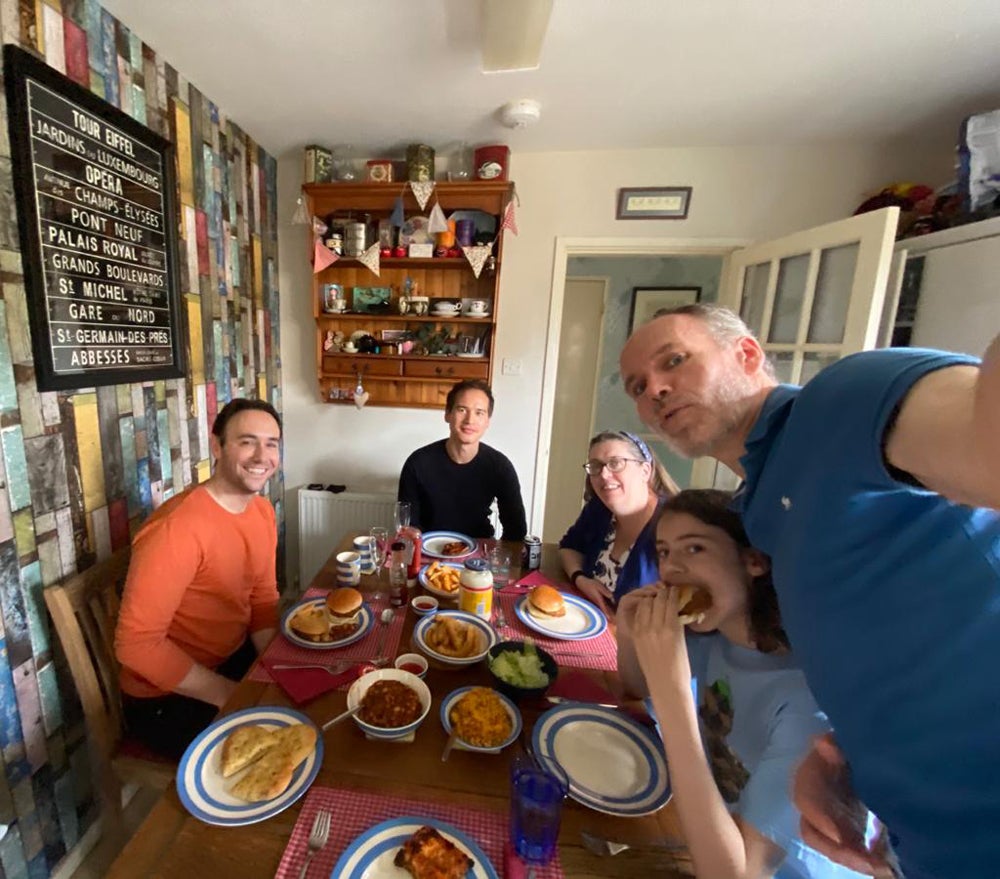 (L-R) Aled, Emile, Dawn, Alex and Matthew enjoying a meal (Collect/PA Real Life)