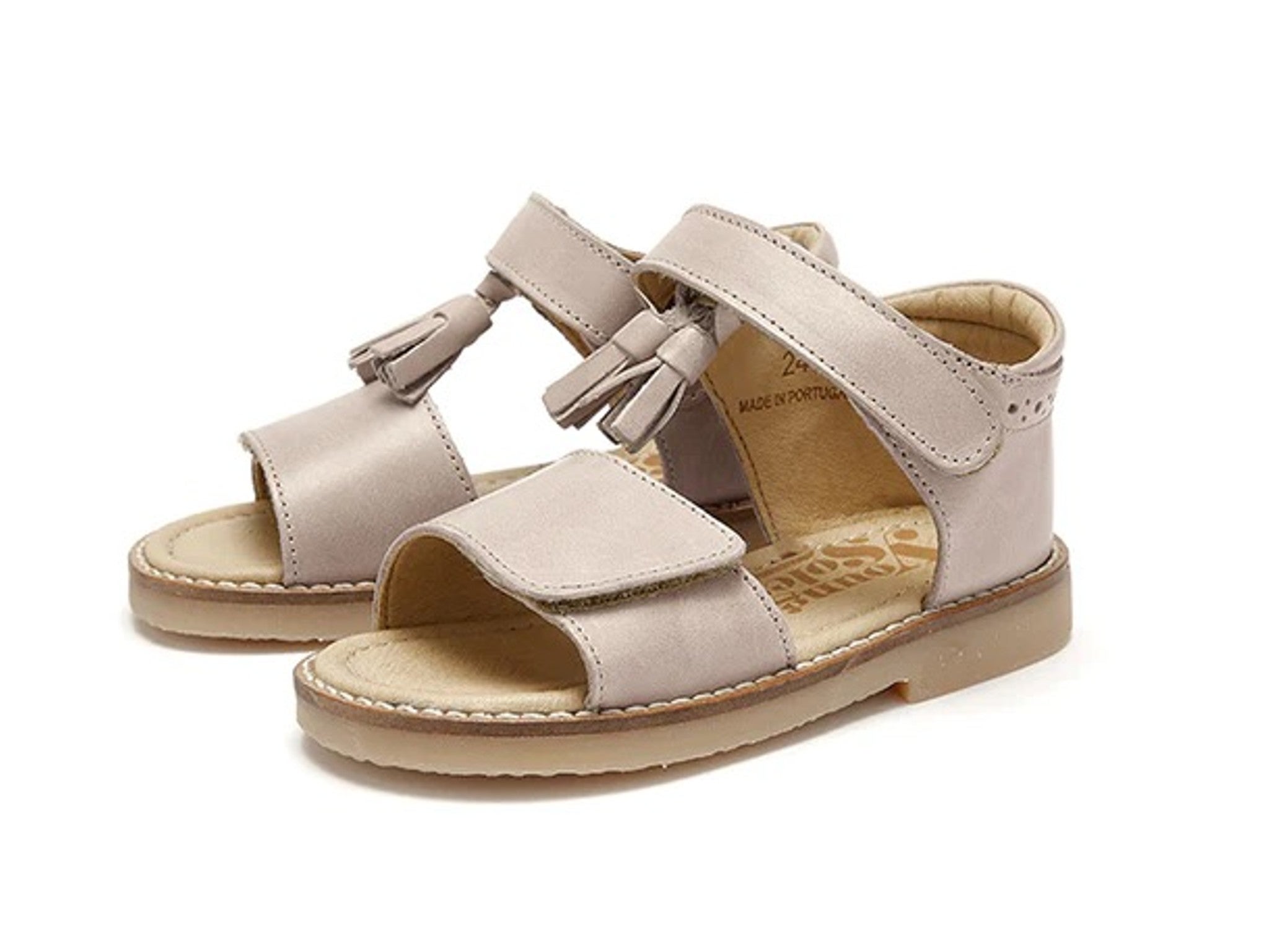 Young Soles flo Velcro tassel sandal mink leather