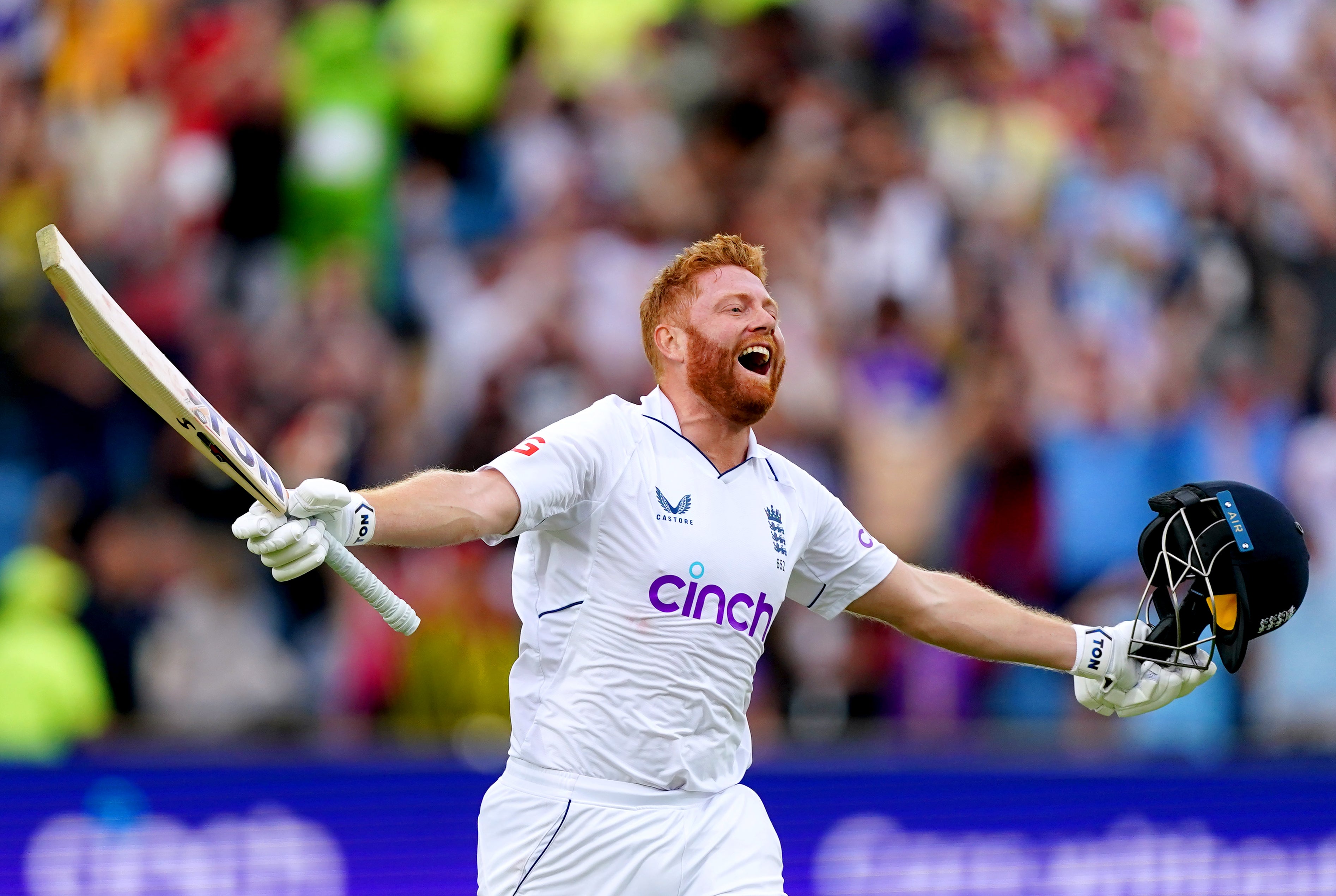 Jonny Bairstow celebrates his century at Headingley (Mike Egerton/PA)