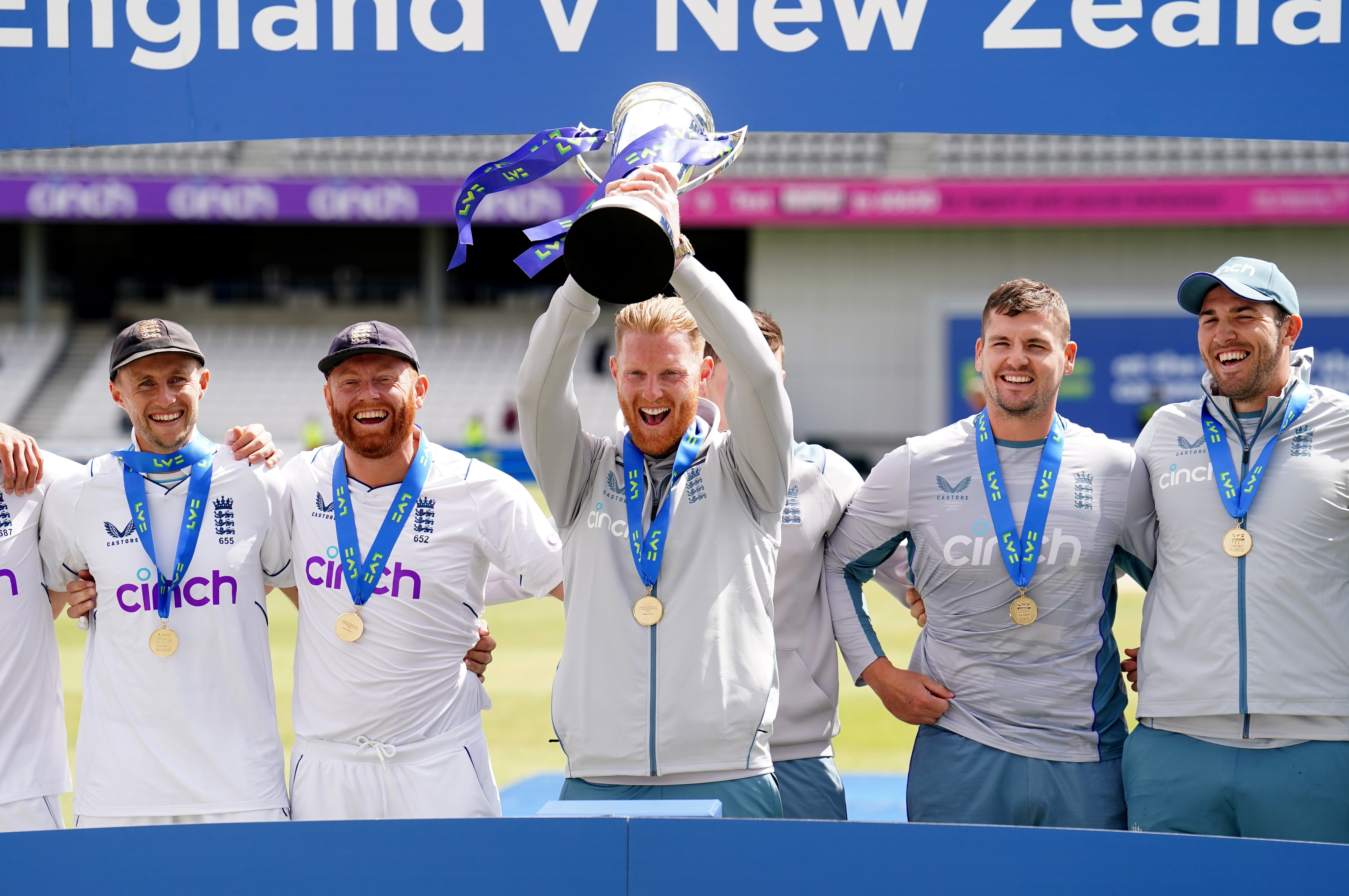 England captain Ben Stokes celebrates the series win over New Zealand (Mike Egerton/PA).