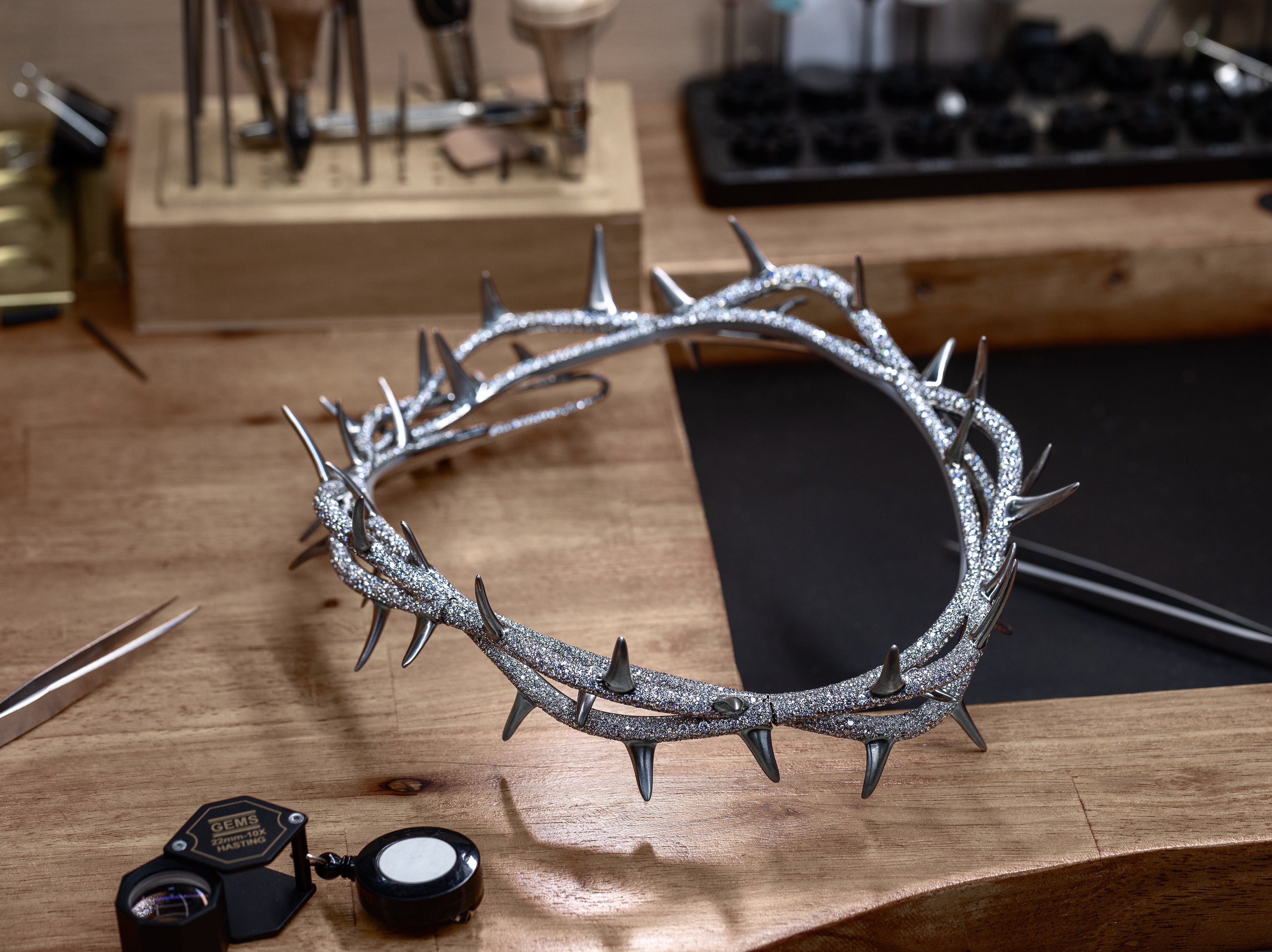 The finished crown of thorns for Kendrick Lamar’s Glastonbury performance, created by Tiffany & Co