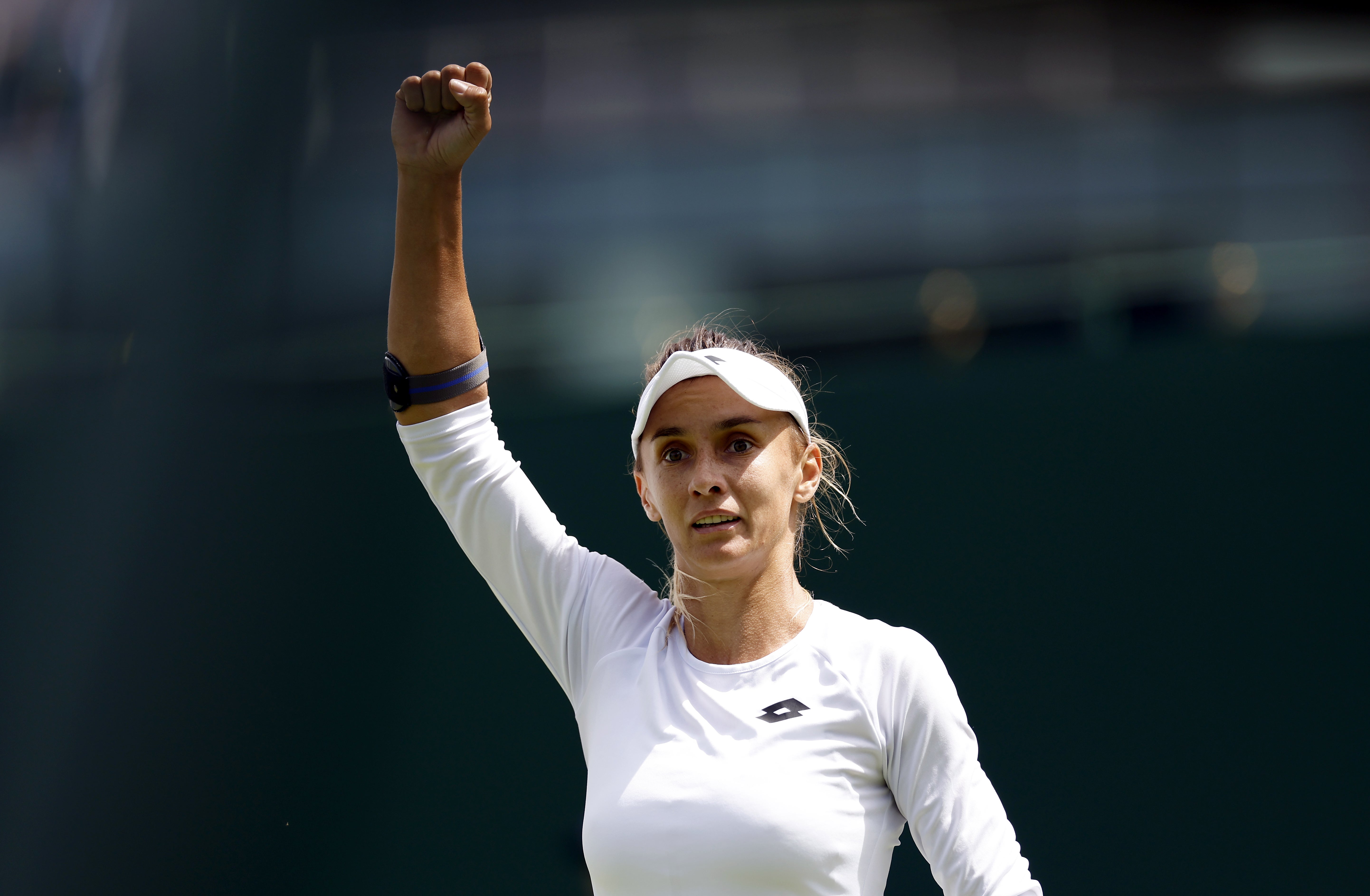 Lesia Tsurenko celebrates beating Jodie Burrage (Steven Paston/PA)