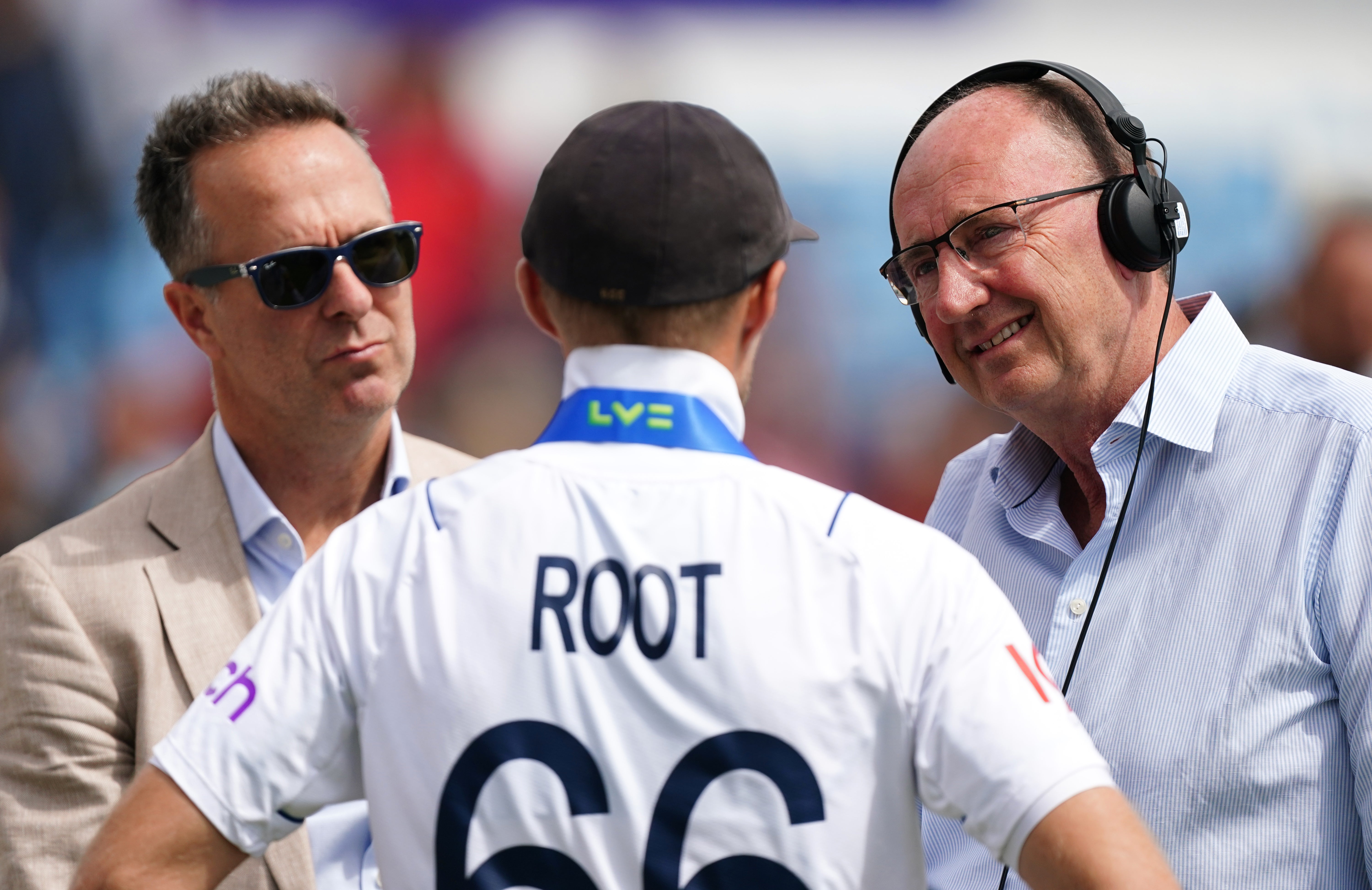 Michael Vaughan, left, on BBC duty (Mike Egerton/PA)