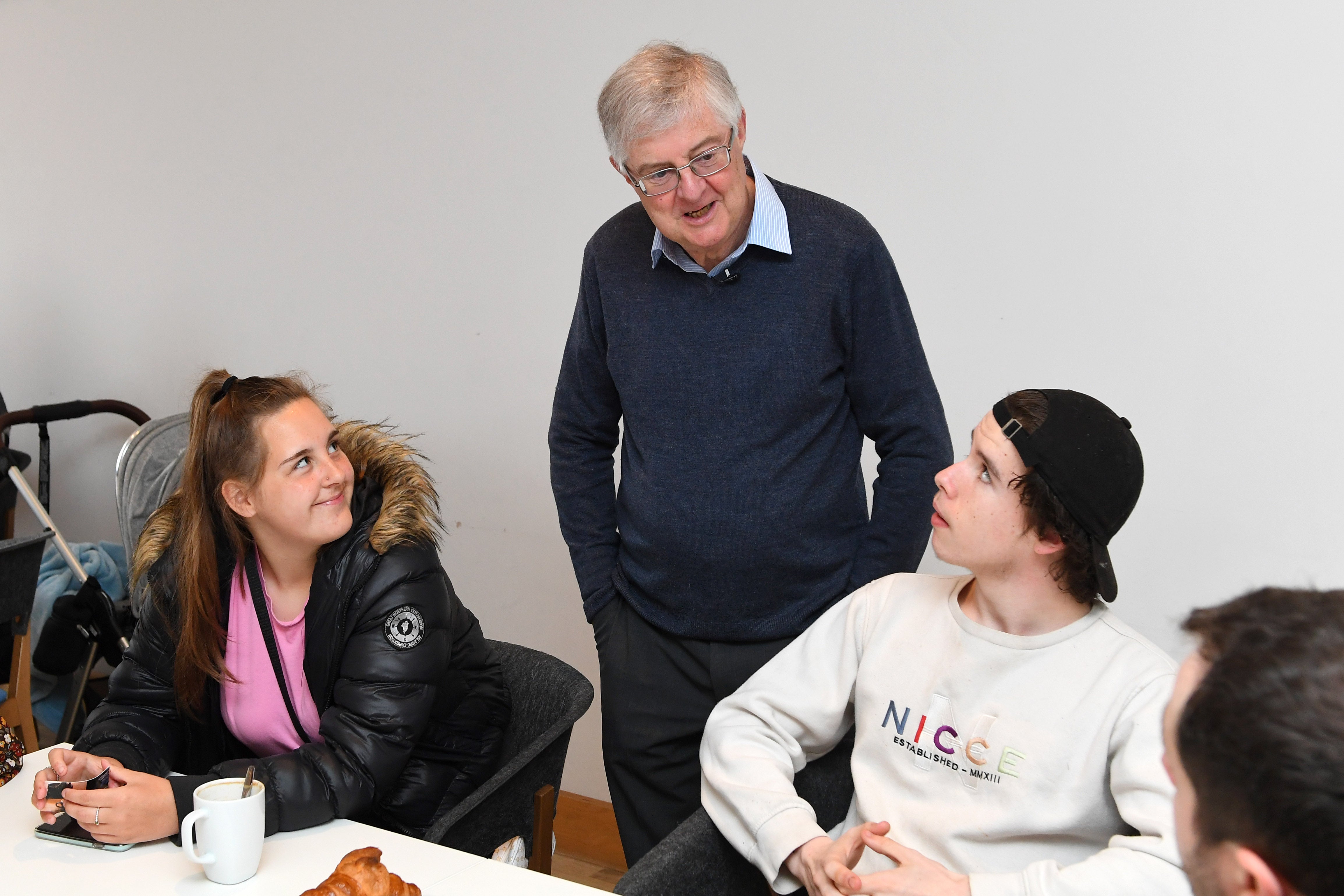 Wales First Minister Mark Drakeford meeting with care leavers at Tramshed in Cardiff who have helped shape the Basic Income pilot (Welsh Government/PA)