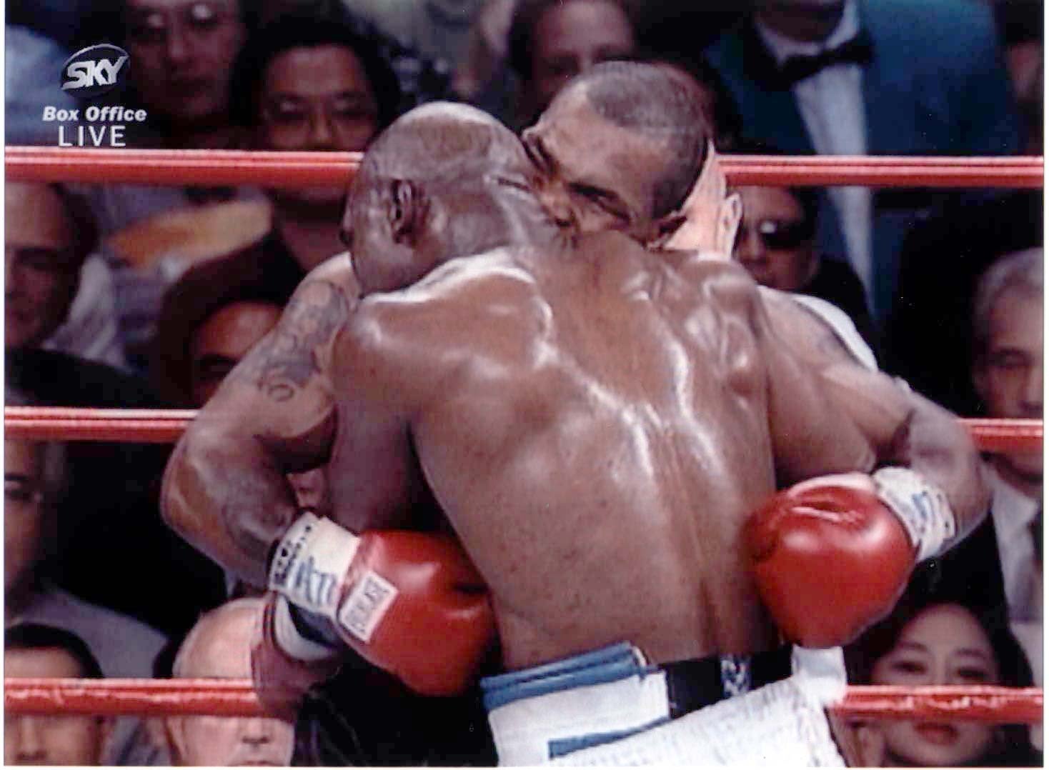 Mike Tyson was disqualified for biting Evander Holyfield’s ear in 1997