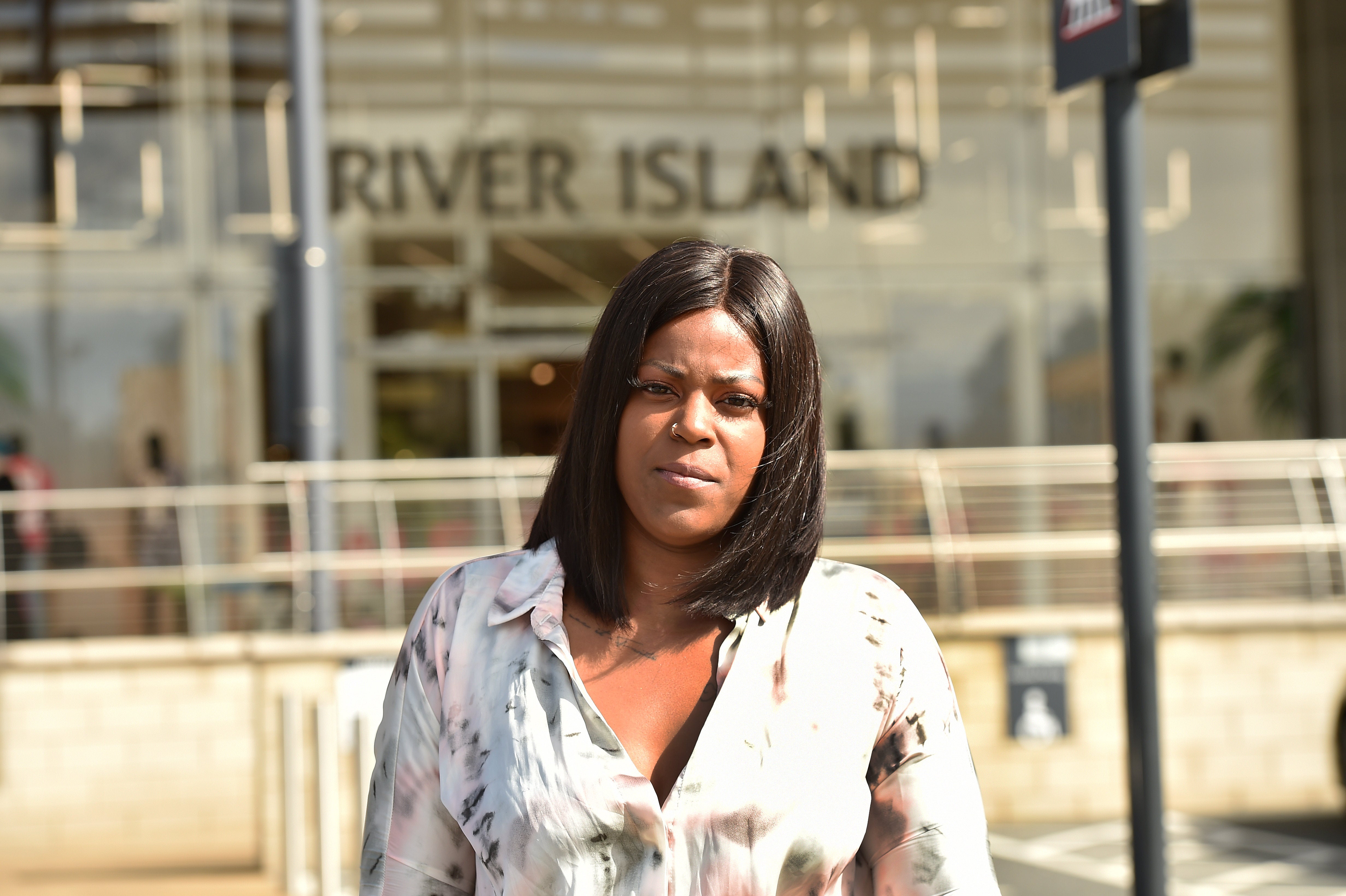 Ms Artwell outside River Island at Elliott's Field Retail Park in Rugby, after a shopping trip ended in misery