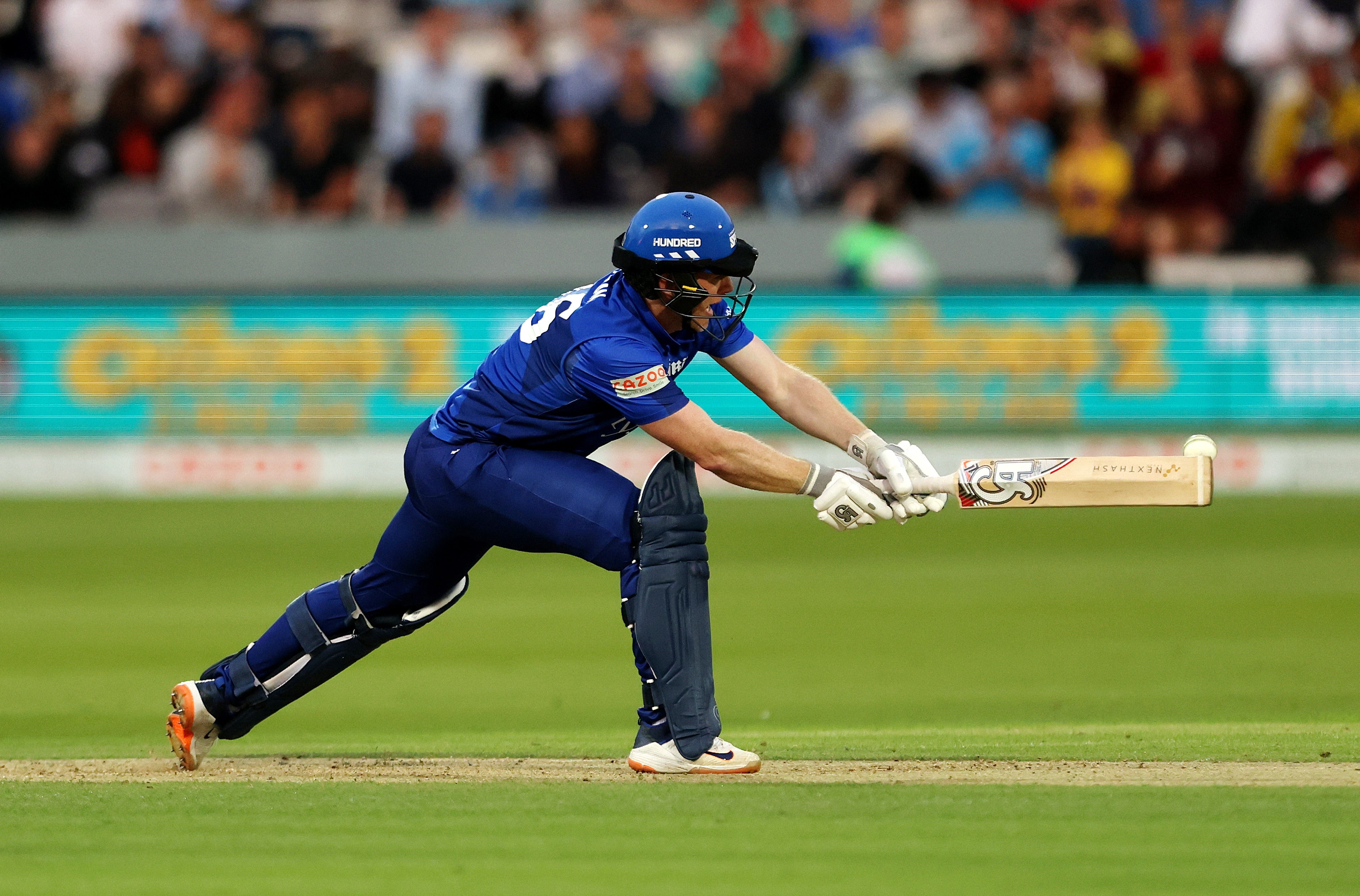 Eoin Morgan reverse-sweeps for London Spirit in The Hundred (Steven Paston/PA)