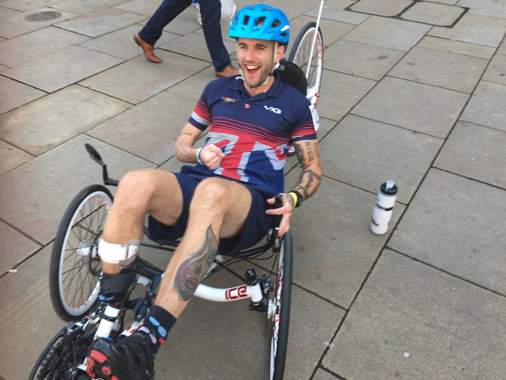 Kieran Wood, 34, using his recumbent bike (Collect/PA Real Life)