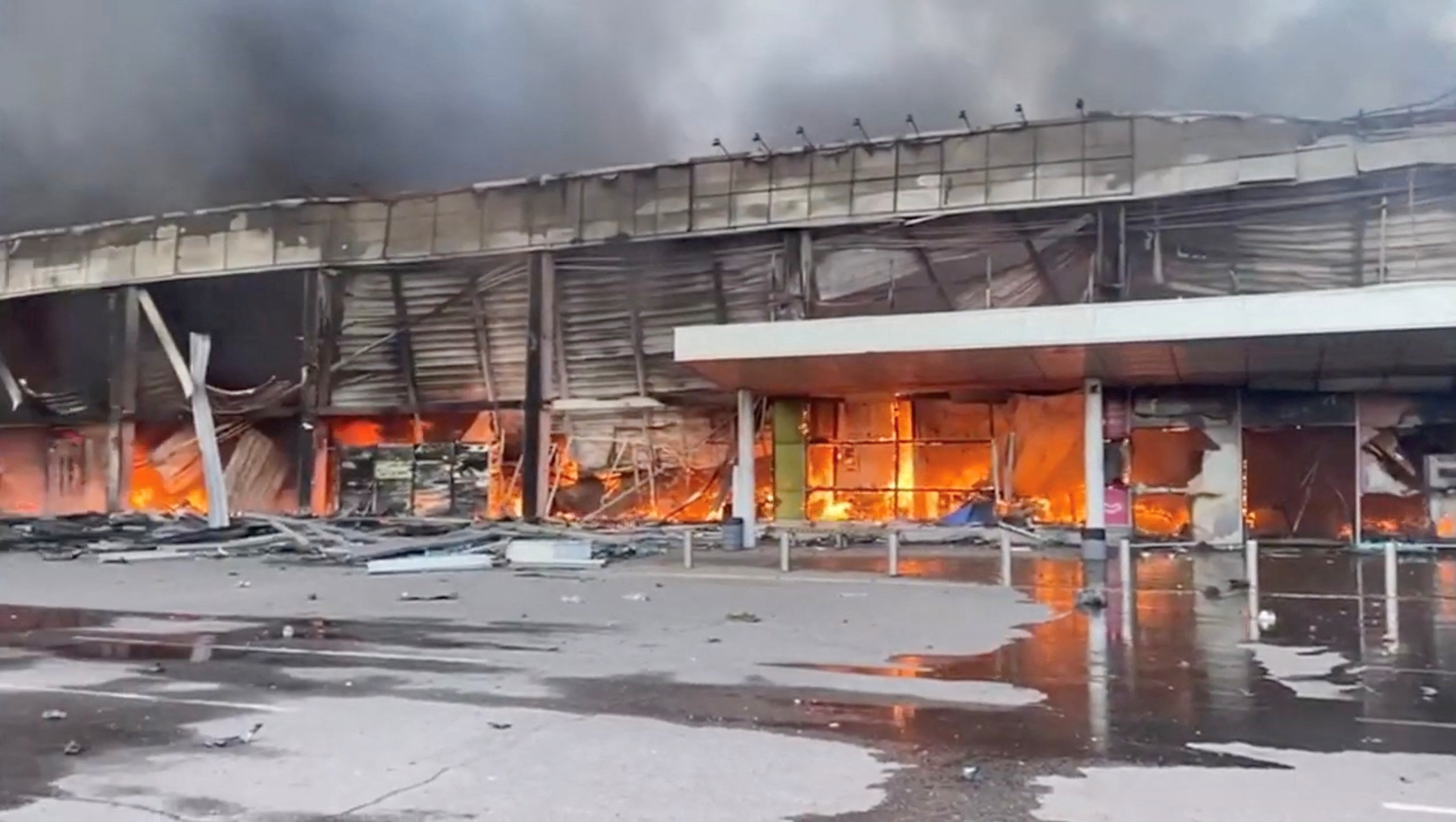 Footage of the moment a Russian missile hit a shopping centre in the Ukrainian city of Kremenchuk has been shared by the country’s president