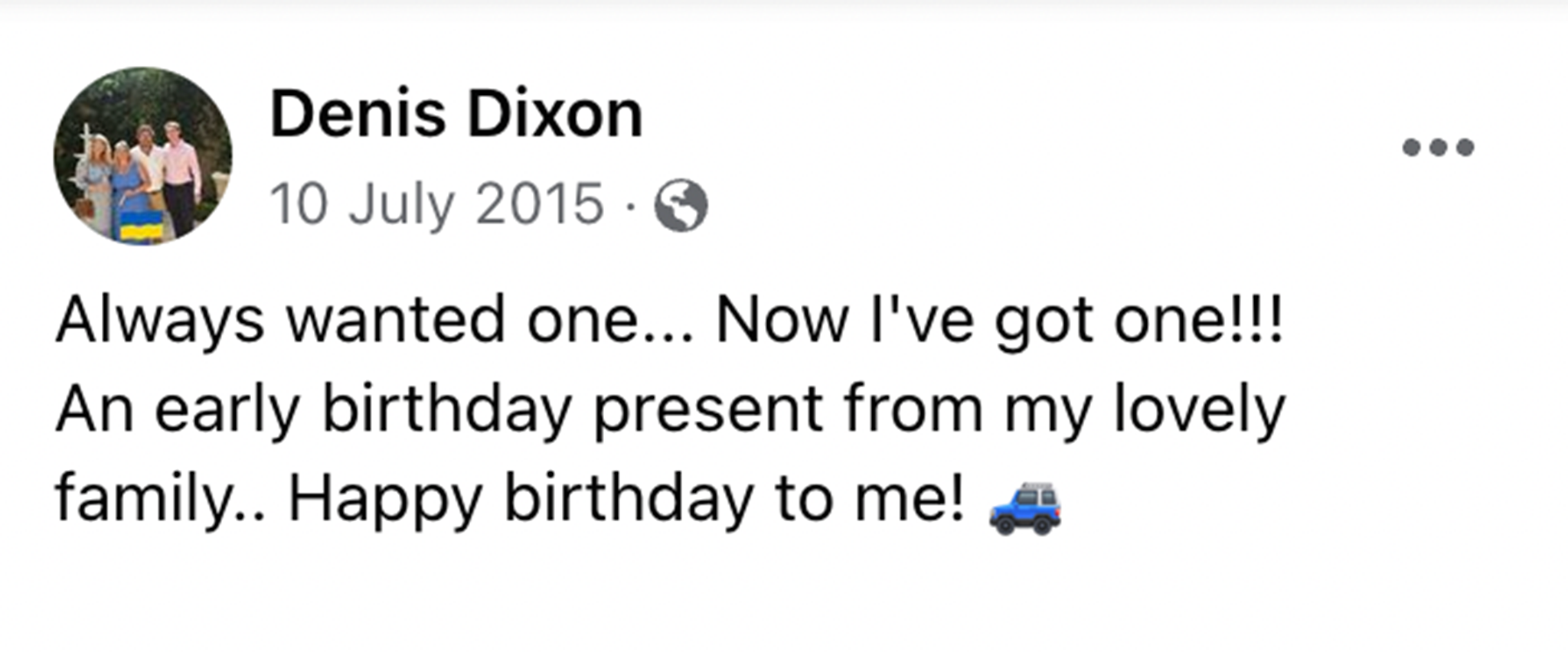 Denis Dixon’s Facebook post next to a picture of a Bentley