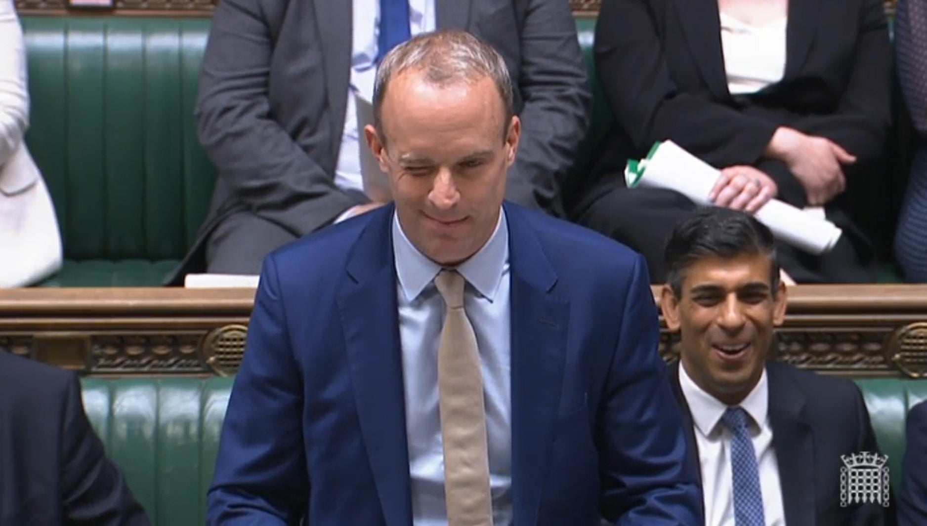 Deputy Prime Minister Dominic Raab winks at deputy Labour leader Angela Rayner during PMQs (House of Commons/PA)