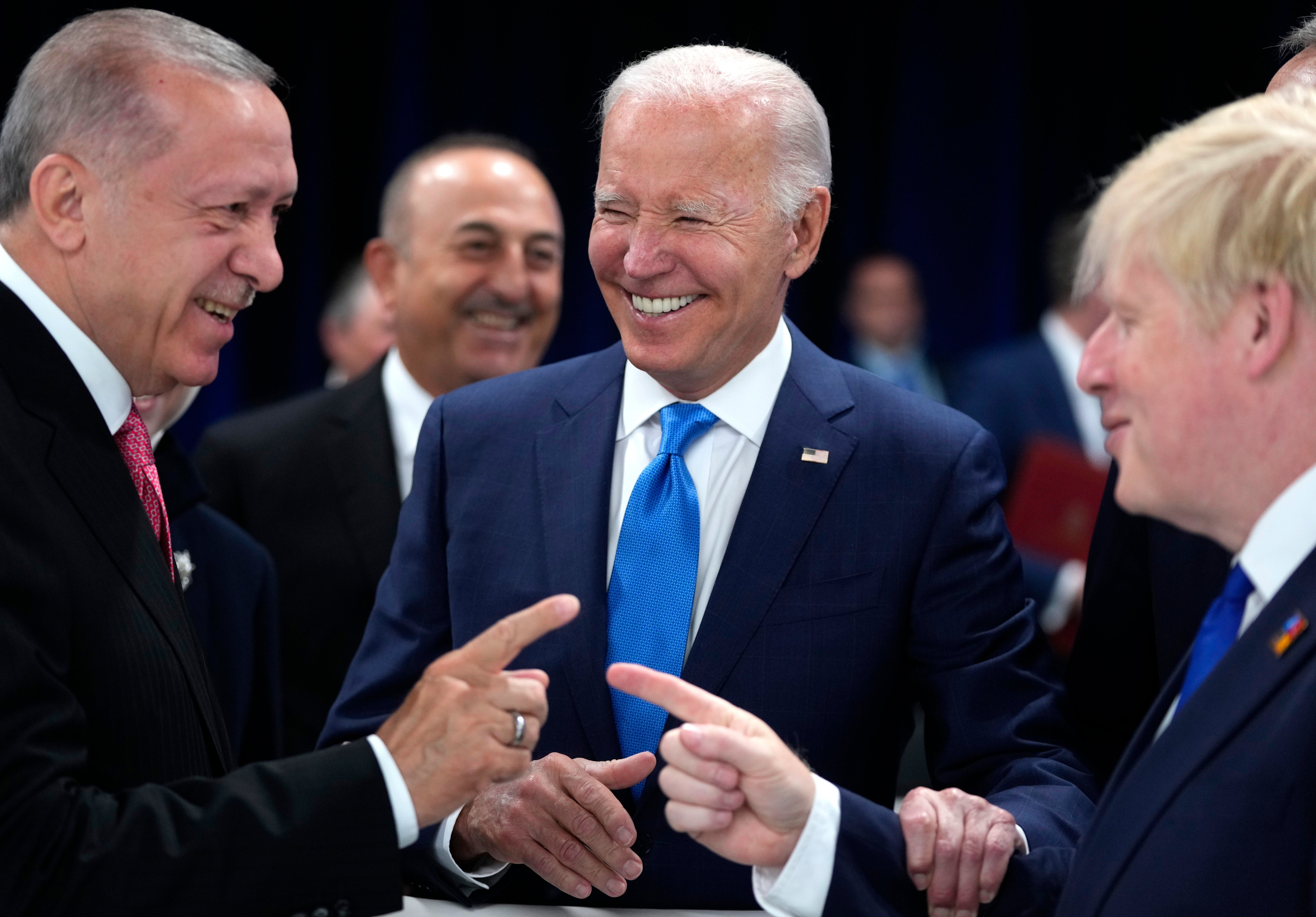 Turkish President Recep Tayyip Erdogan, U.S. President Joe Biden and British Prime Minister Boris Johnson during a round table meeting