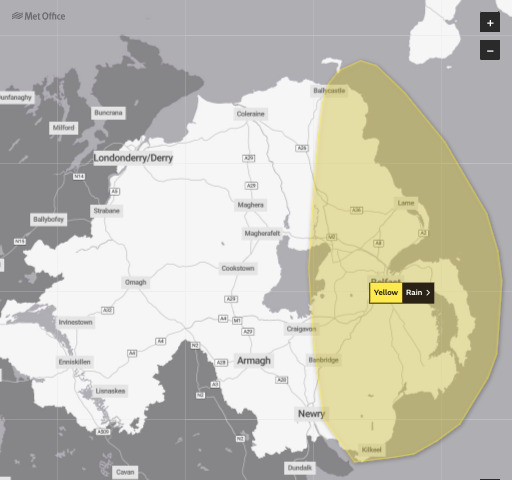 The Met Office has issued a yellow weather warning in Northern Ireland for Thursday