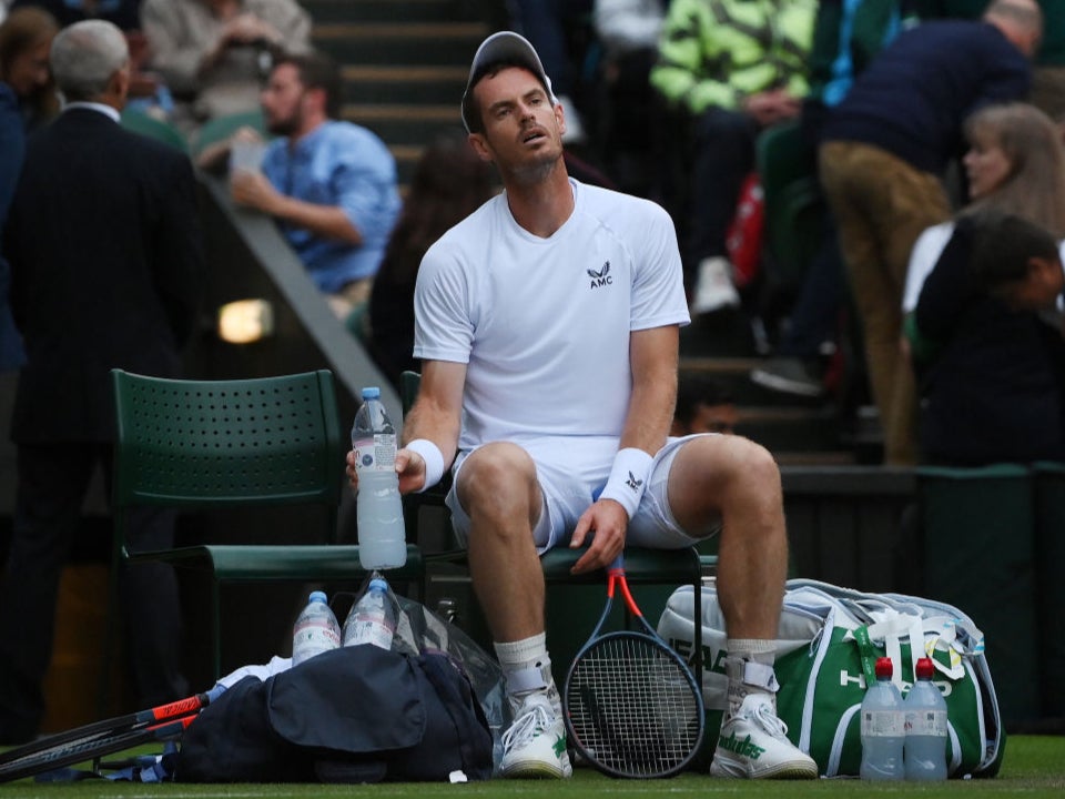 Andy Murray reacts as the roof closes over Centre Court