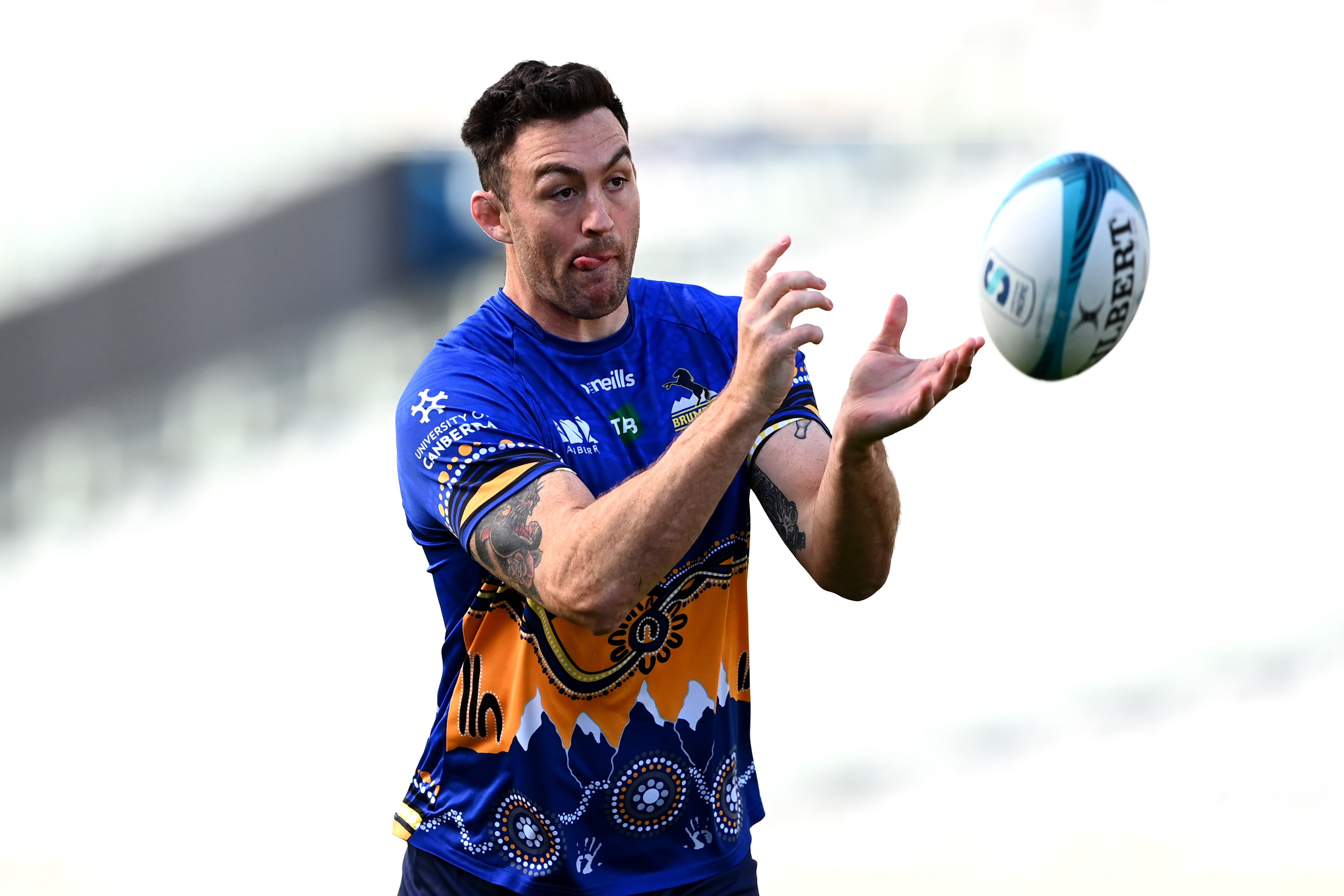 Cadeyrn Neville runs through drills during a Brumbies Super Rugby Pacific captain's run