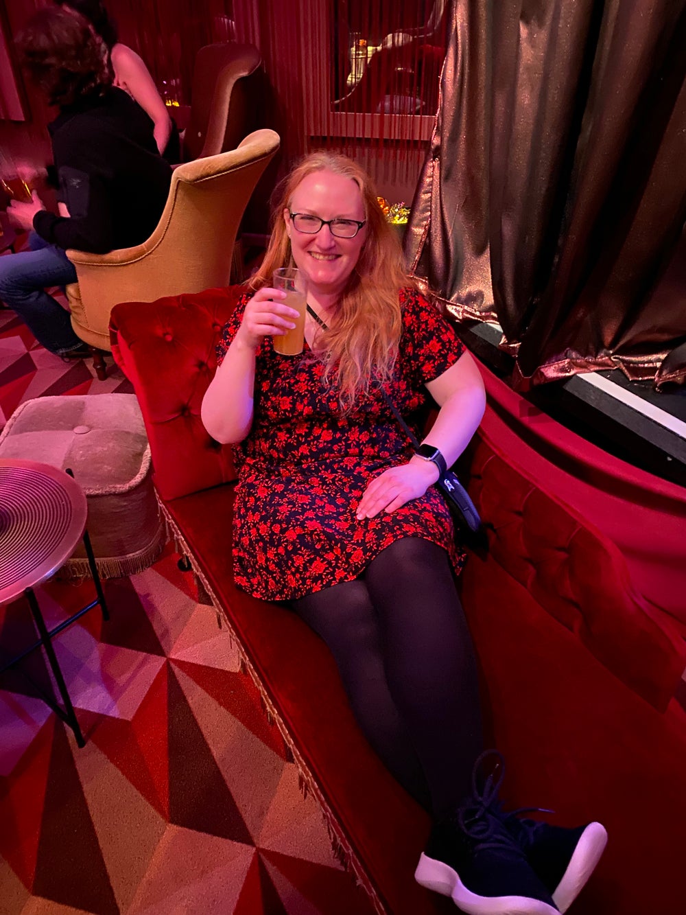 Karen Myers enjoying a drink for her 49th birthday in April 2022 not long after her mastectomy tattoo (Collect/PA Real Life)