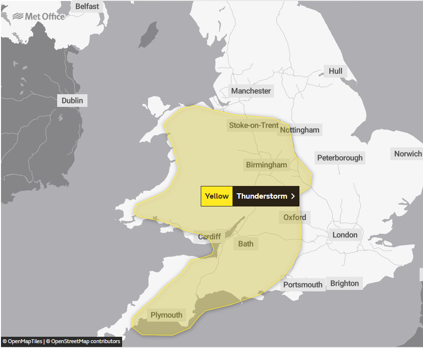 The thunderstorm warning is in place until 10pm