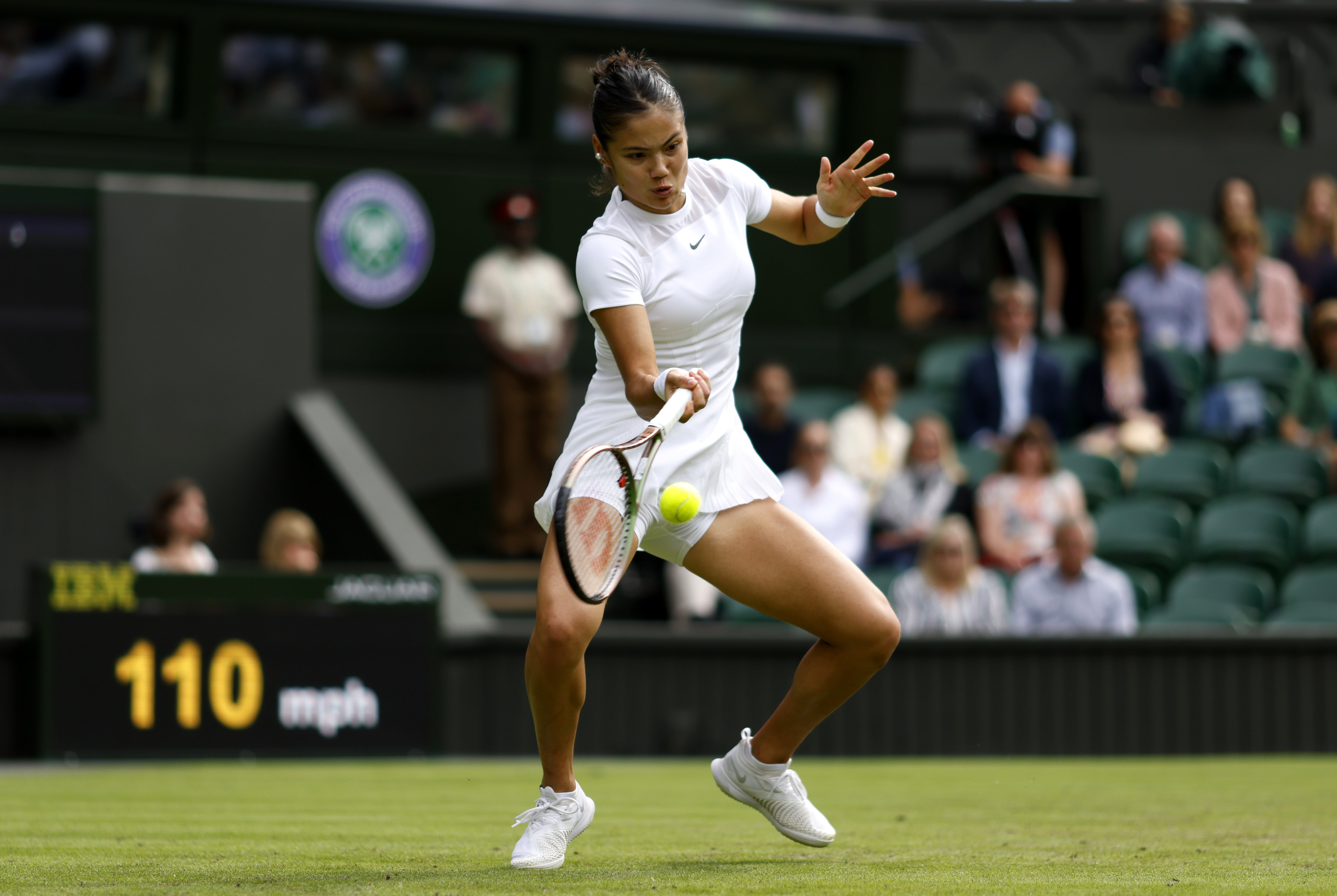 Emma Raducanu in action against Caroline Garcia (Steven Paston/PA)