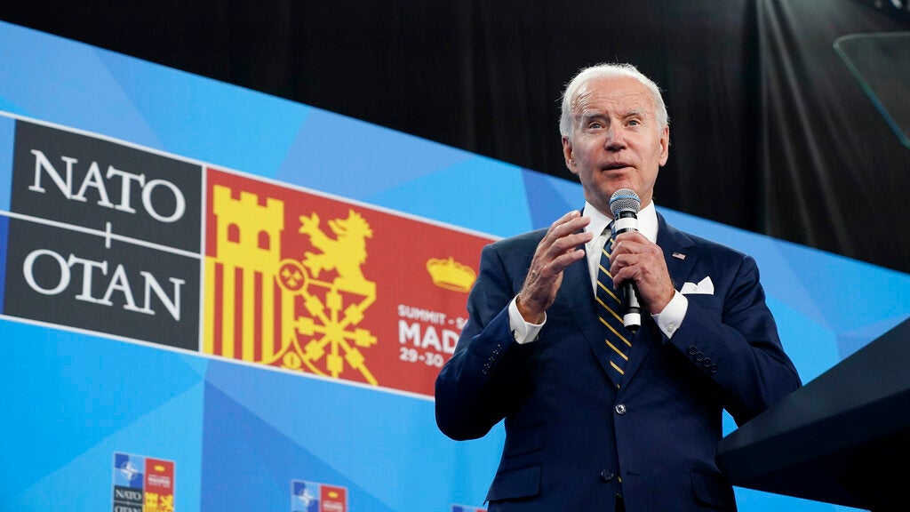 President Joe Biden speaks during a news conference on the final day of the NATO summit in Madrid, Thursday, June 30, 2022. (AP Photo/Susan Walsh)