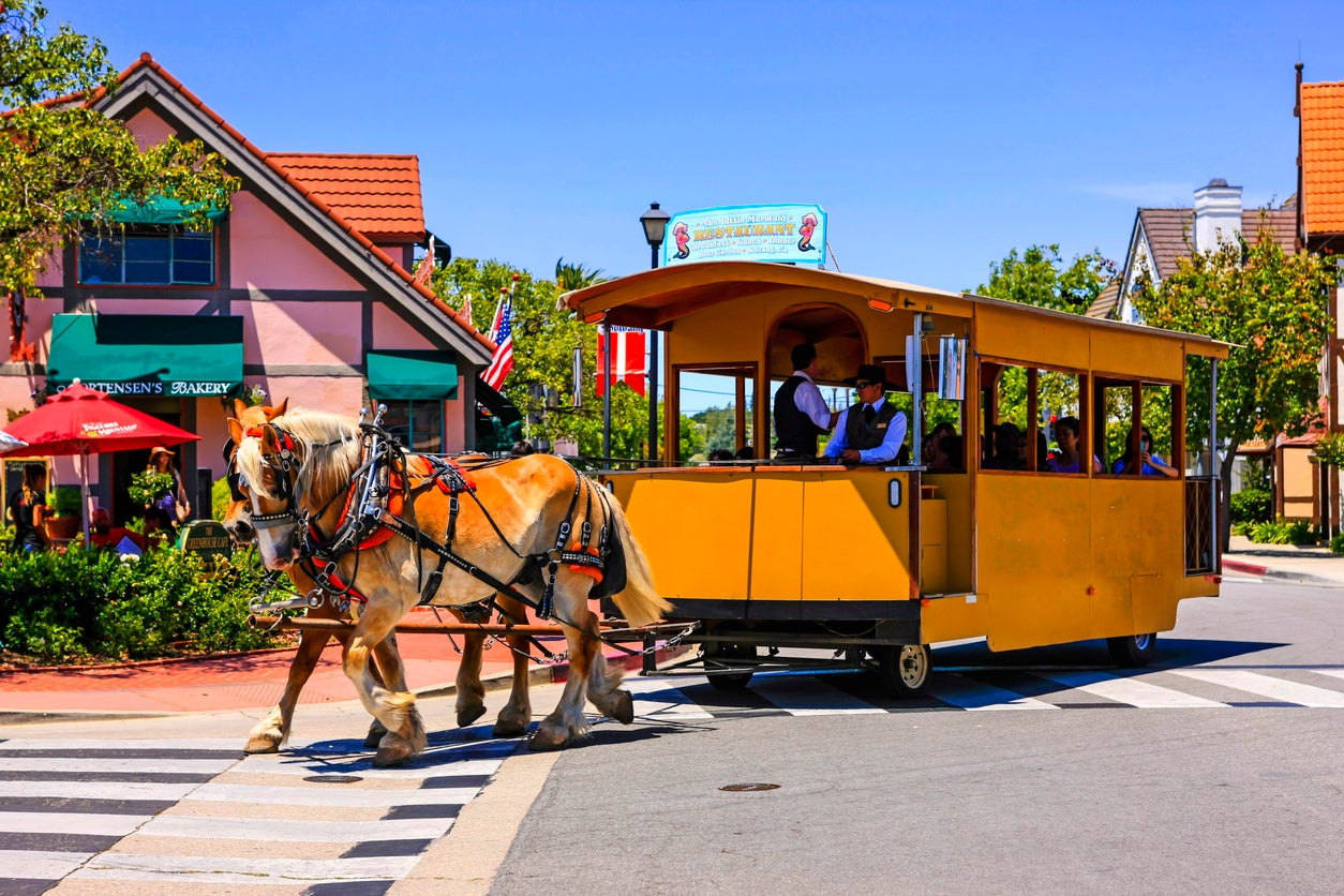 A horse-drawn tram in Solvang