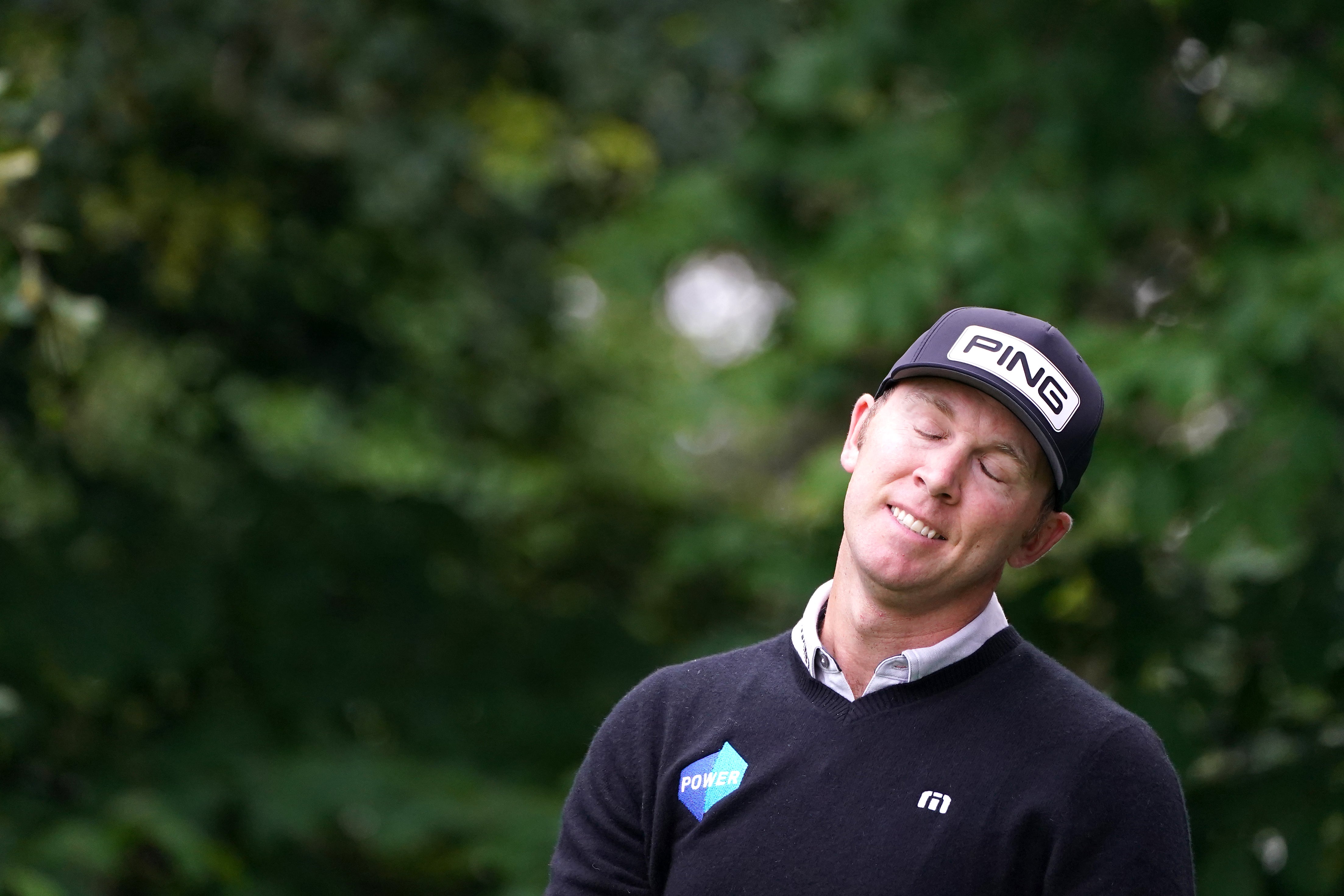 Ireland’s Seamus Power reacts after teeing off on the 12th hole (Brian Lawless/PA)