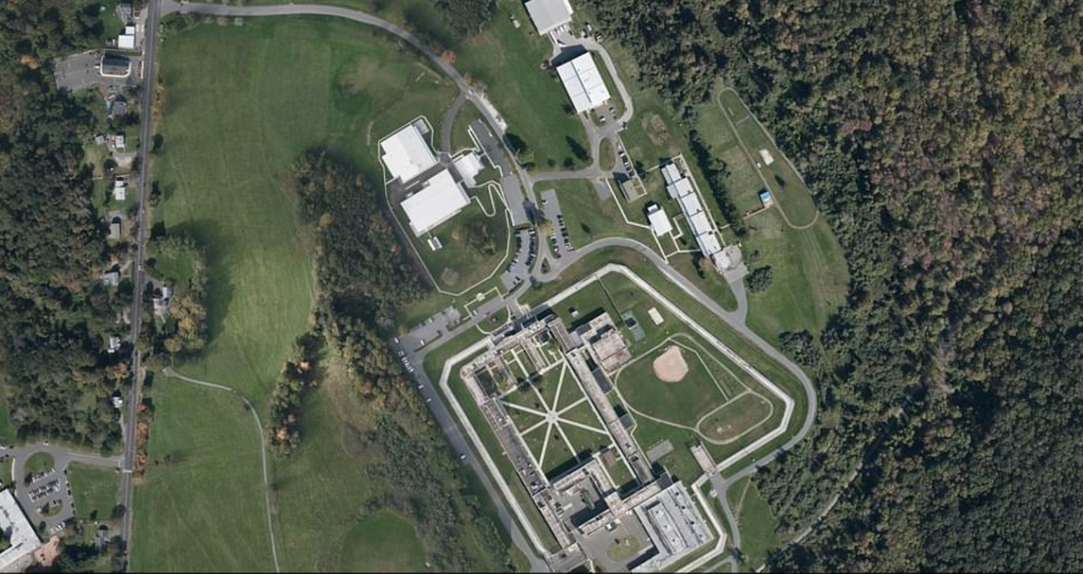 An aerial view of FCI Danbury, where Ghislaine Maxwell wants to serve her 20 year sentence