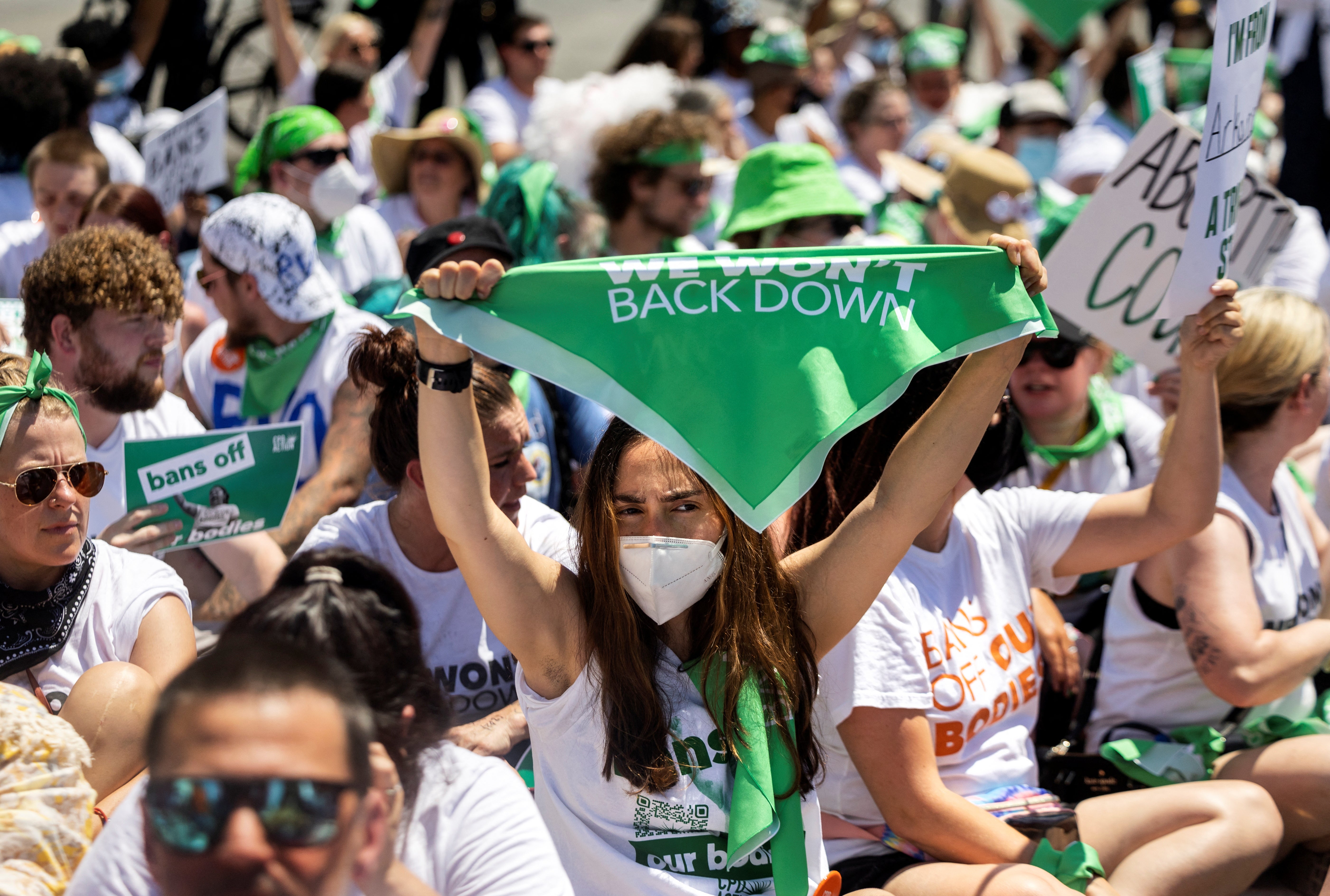 Abortions rights supporters demonstrate in Washington DC on 30 June.