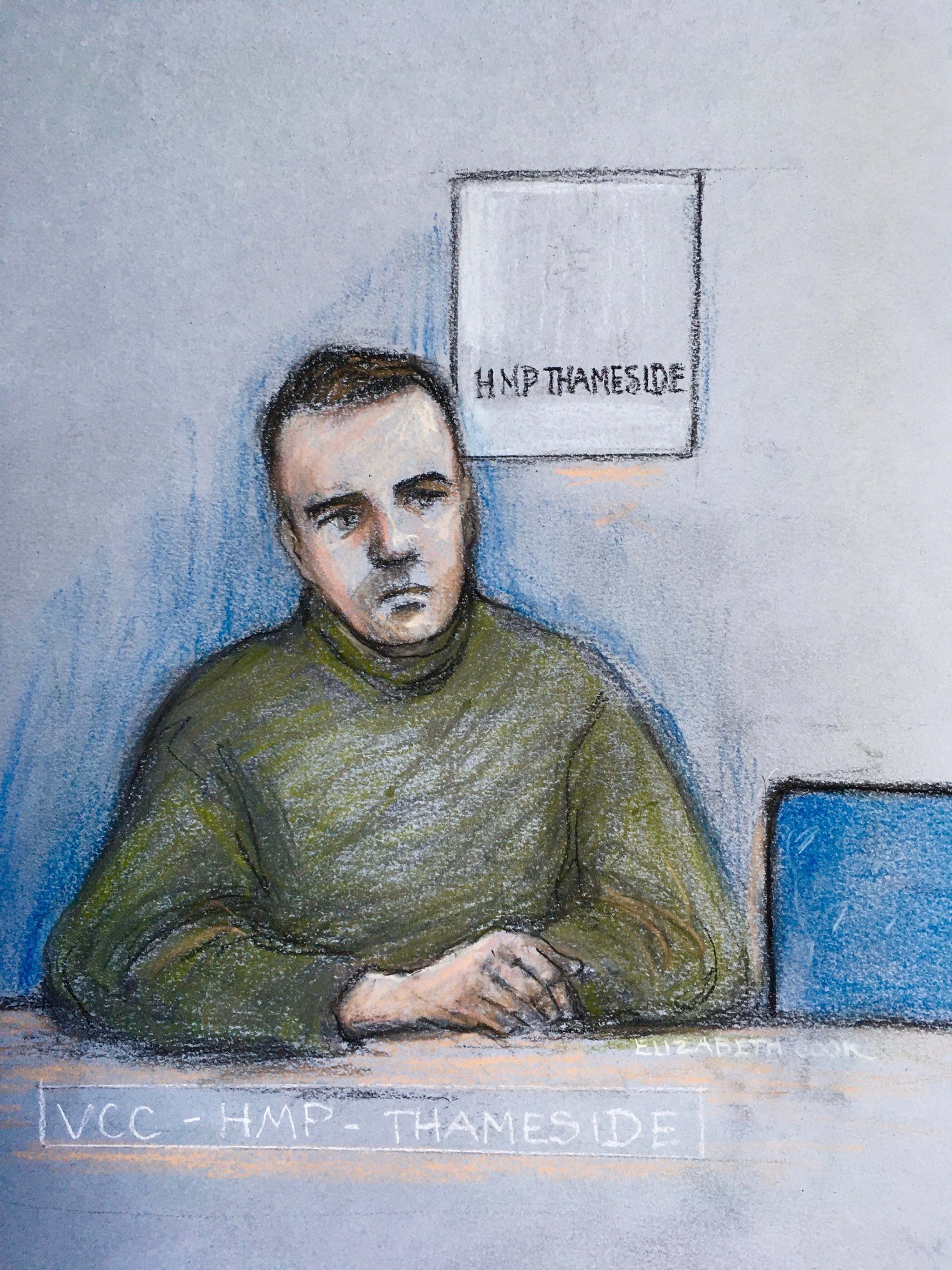 Jordan McSweeney appearing by video link from HMP Thameside during a hearing at the Old Bailey, London, where he is accused of murdering law graduate Zara Aleena (Elizabeth Cook/PA)