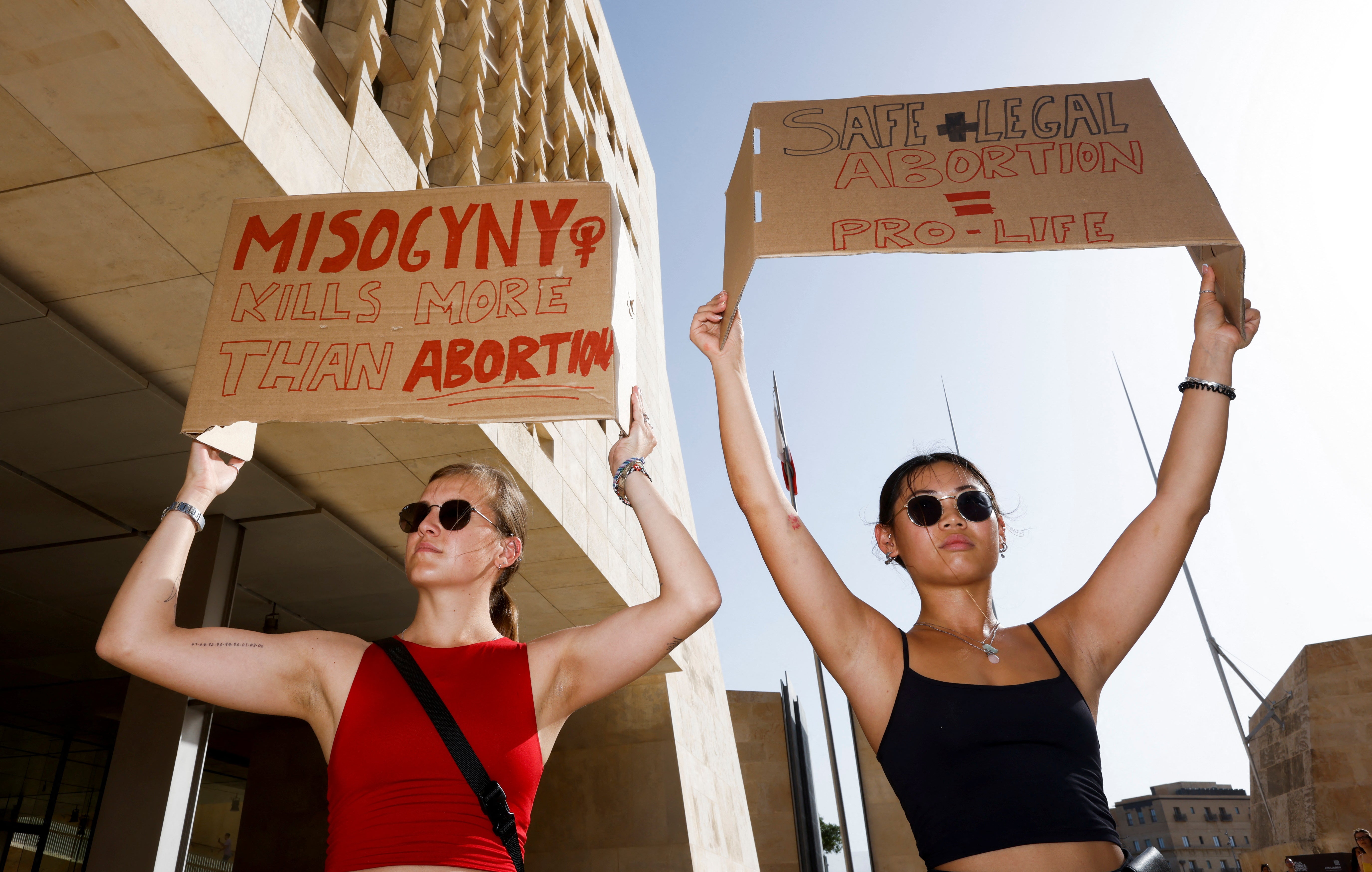 People demonstrate against Malta’s total ban on abortion outside Parliament House in Valletta, Malta