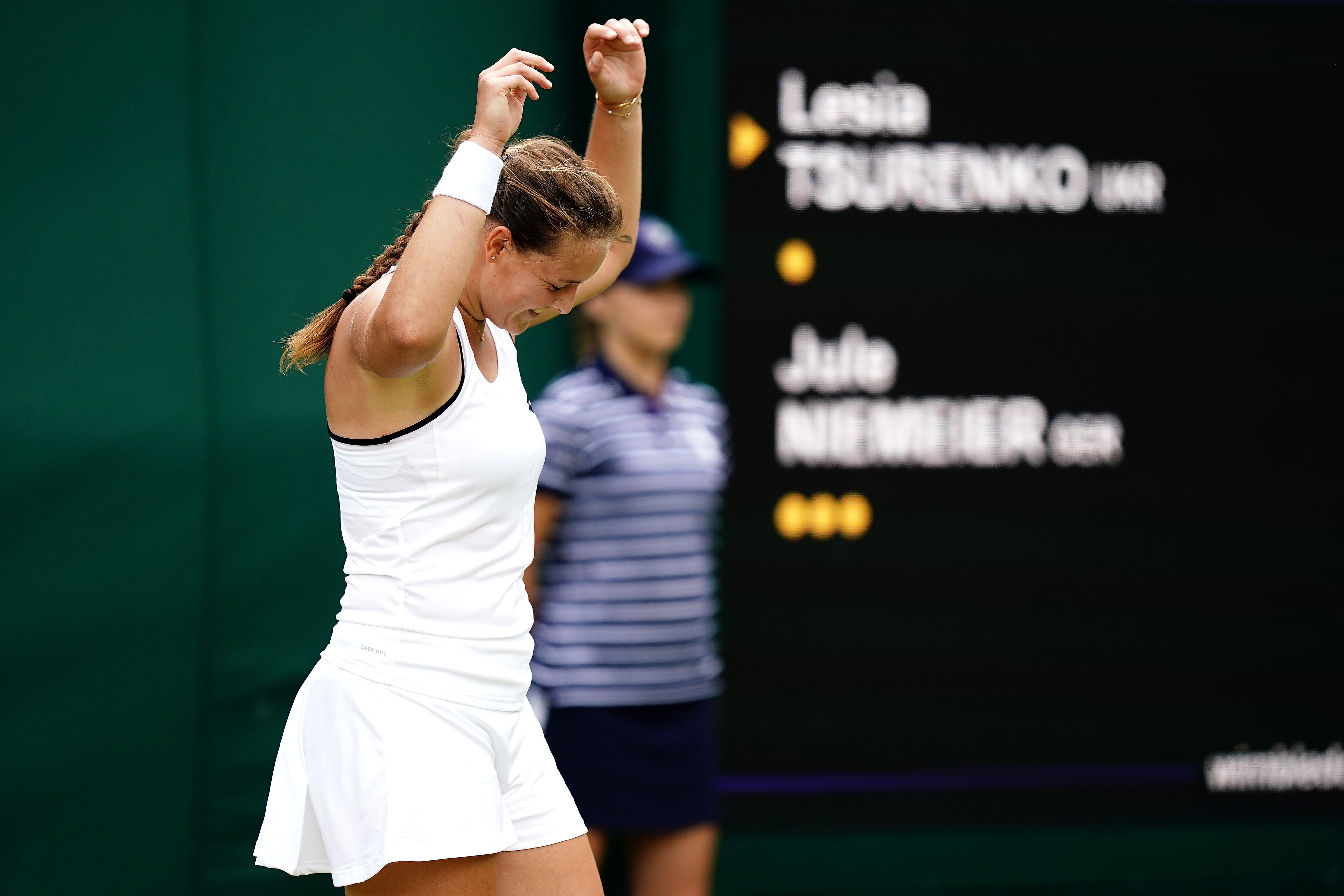 Jule Niemeier celebrates victory against Lesia Tsurenko (Aaron Chown/PA)