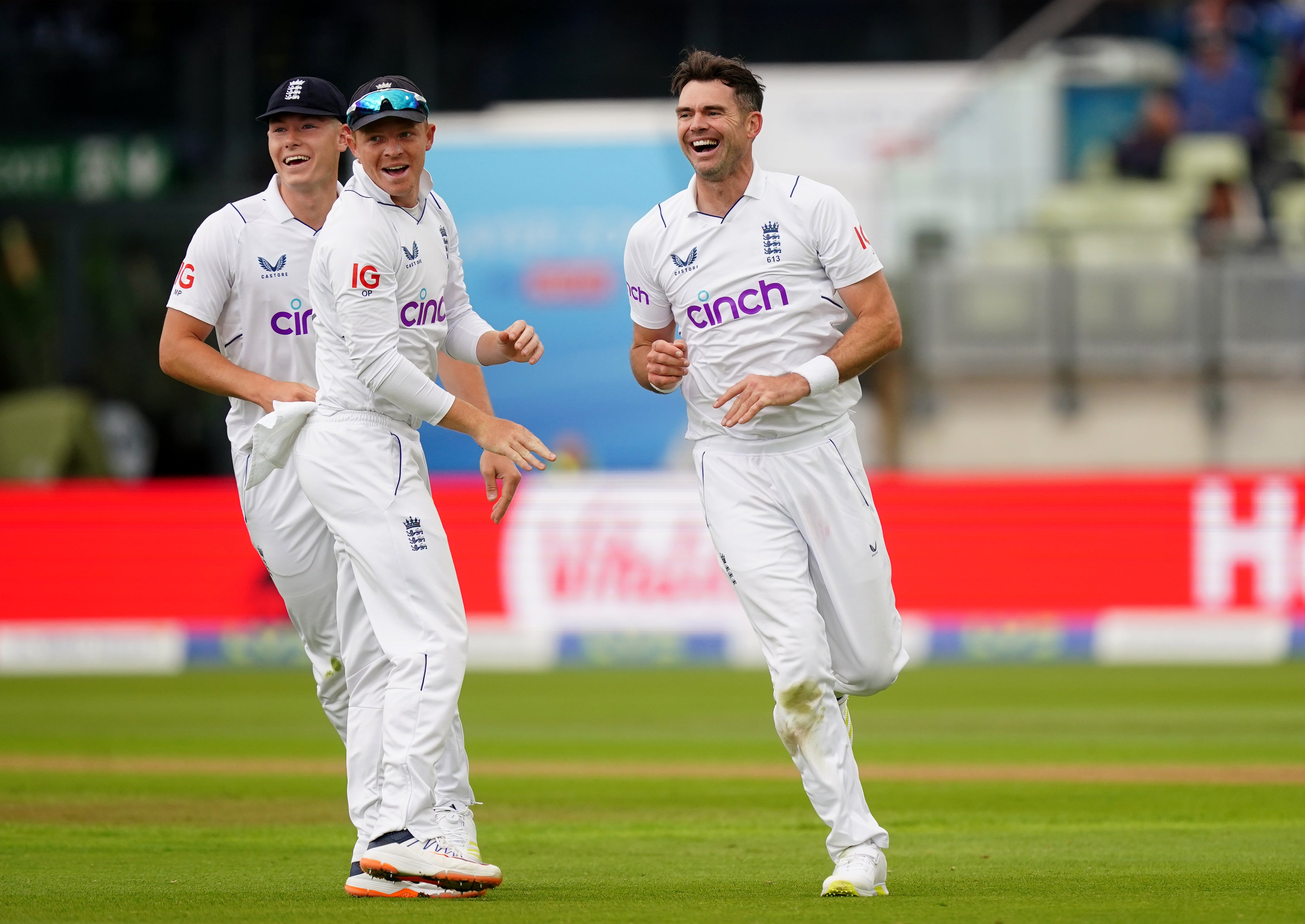 James Anderson celebrates taking the wicket of India’s Shreyas Iyer (Mike Egerton/PA Images).