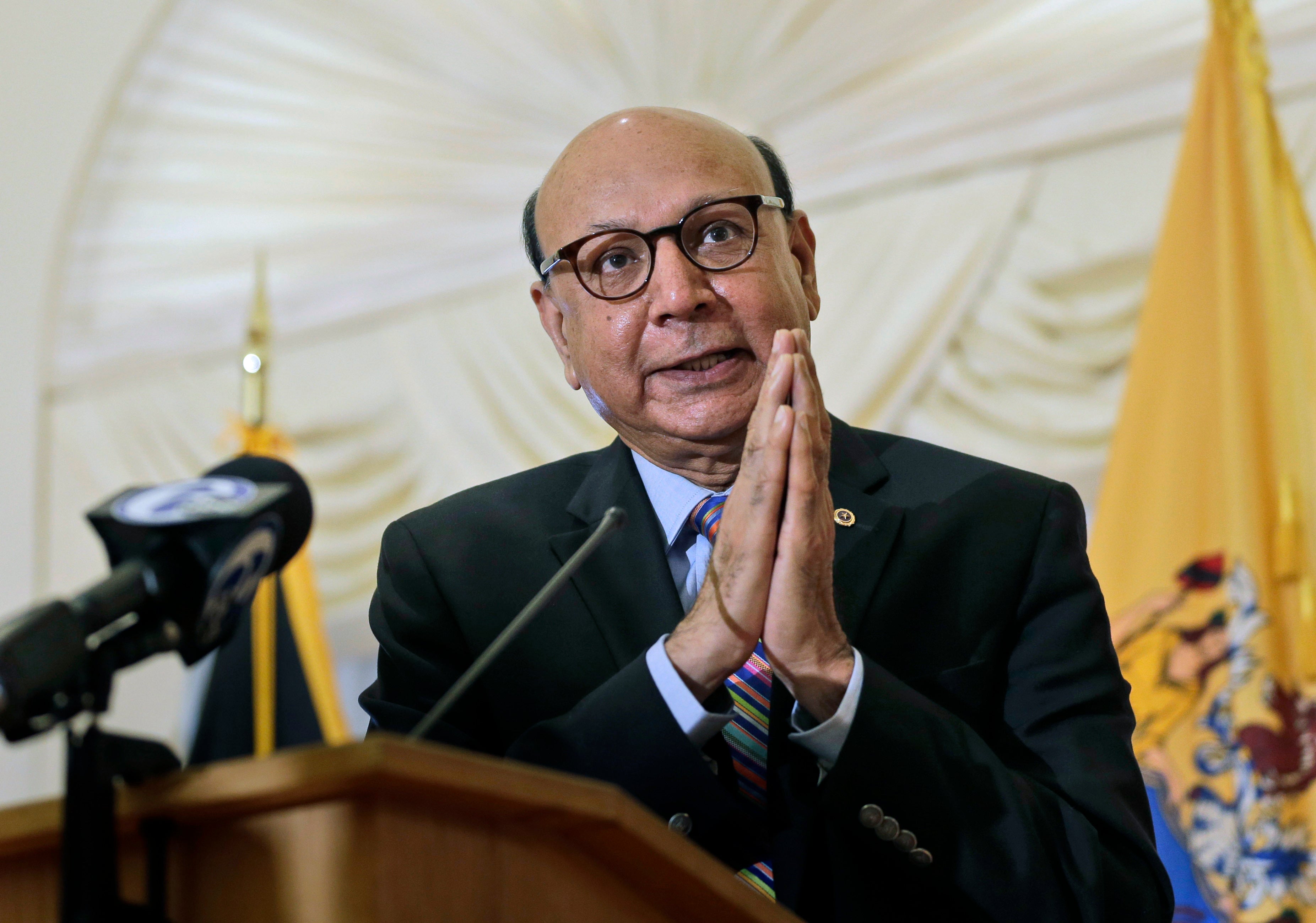 Khizr Khan speaks at an event in Collingswood, N.J., Oct. 26, 2017