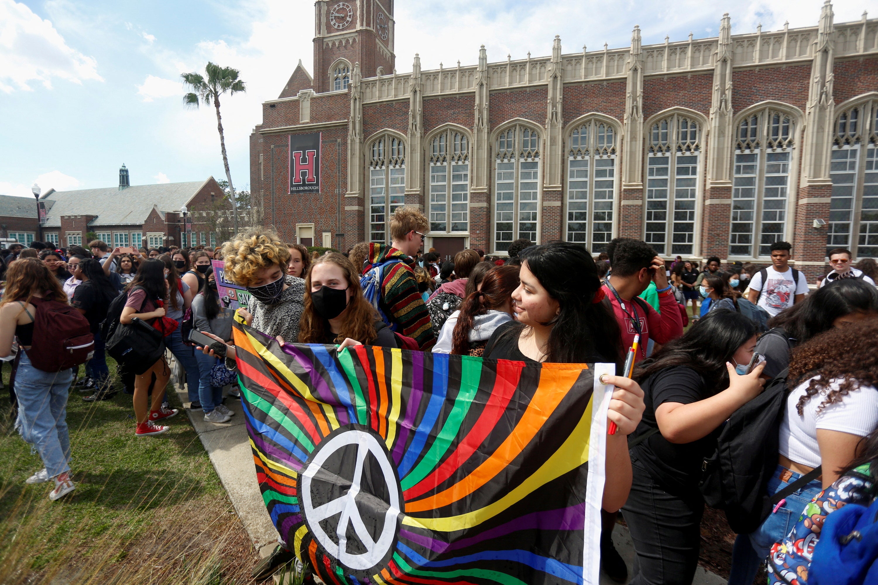 Students at Tampa’s Hillsborough High School walked out in protest of the Parental Rights in Education bill in March. Students across the state participated in classroom walkouts and campus demonstrations against the legislation.