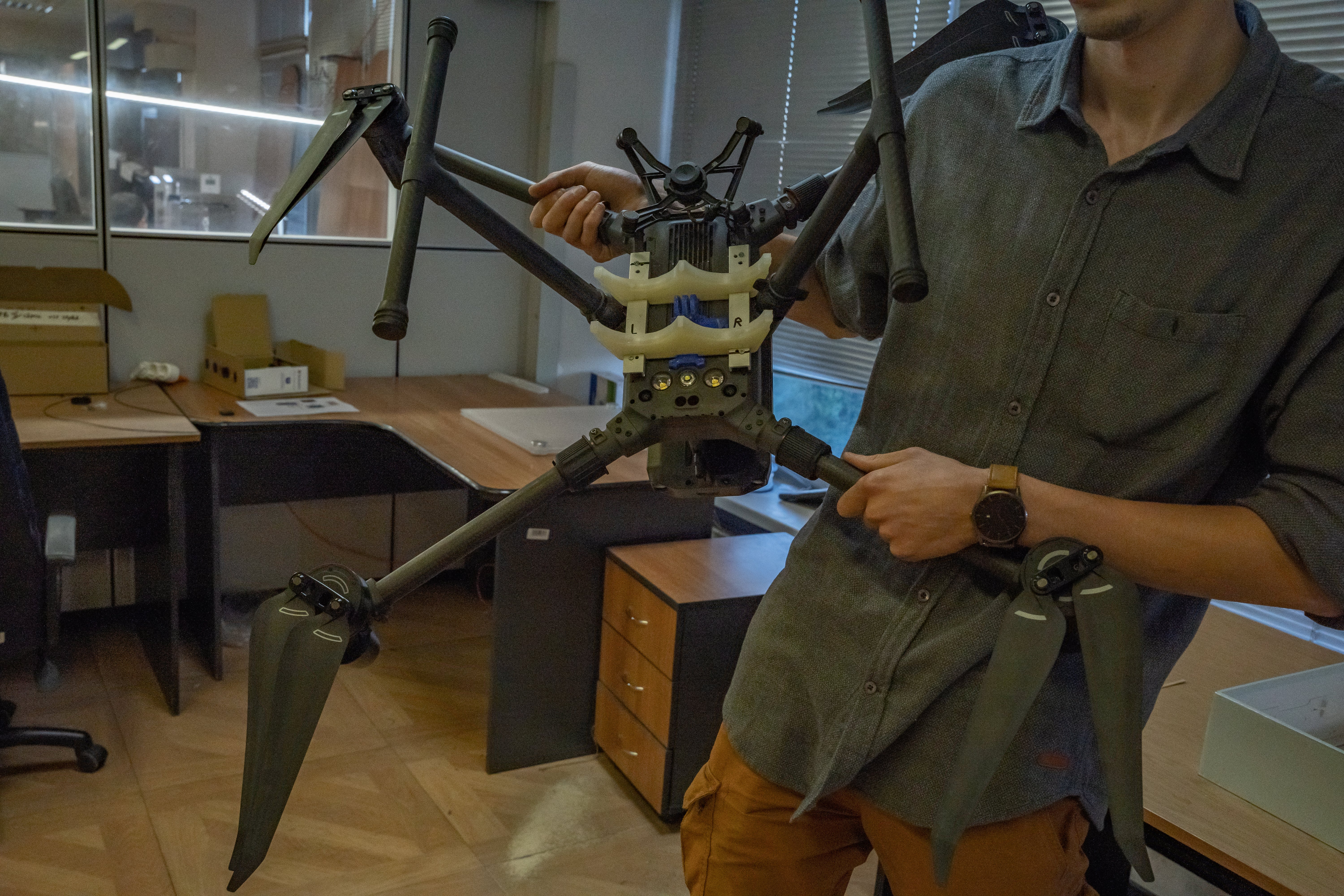 Sheremet’s team are also making drones like this one which can carry two grenades