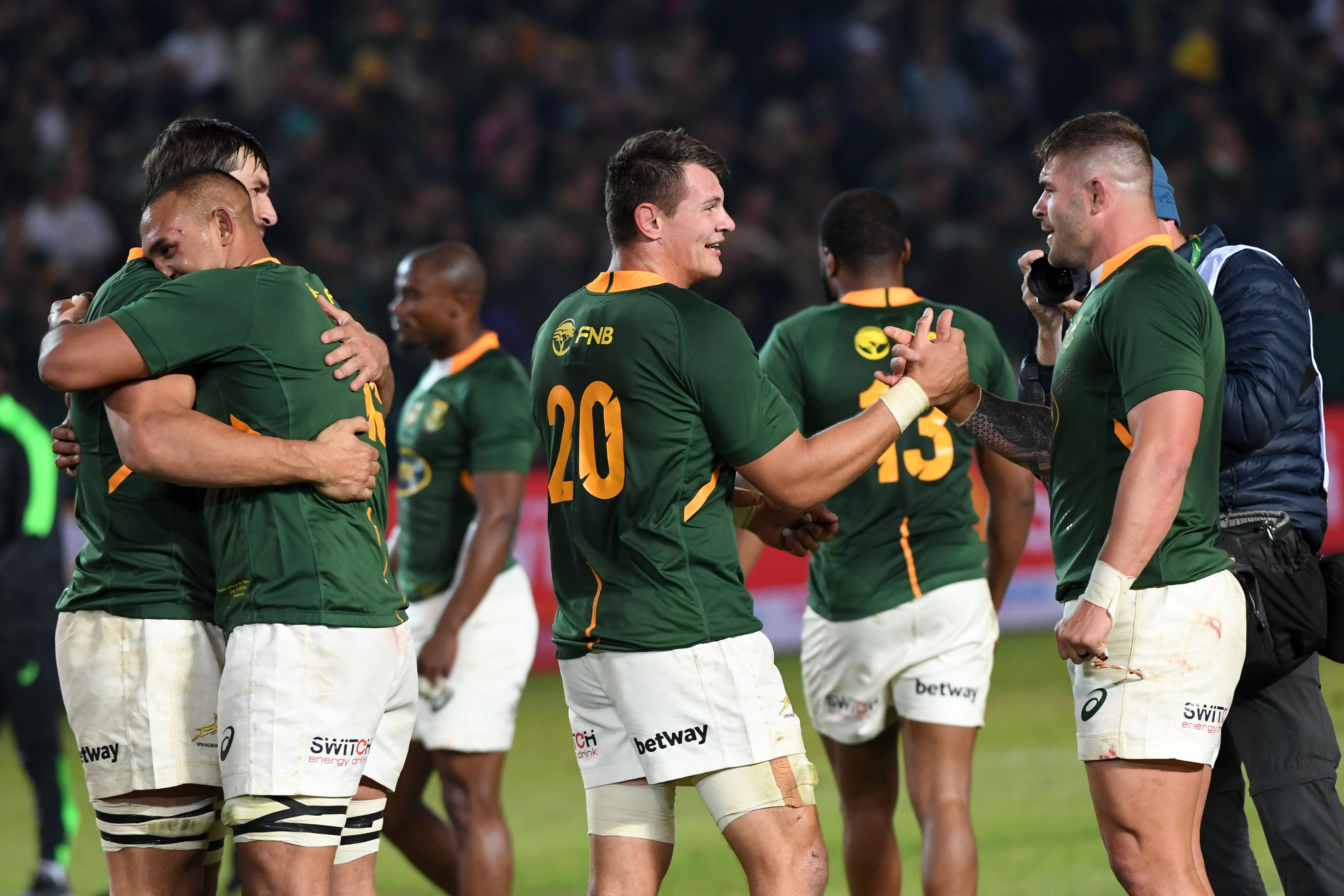 The Springboks celebrate their late win