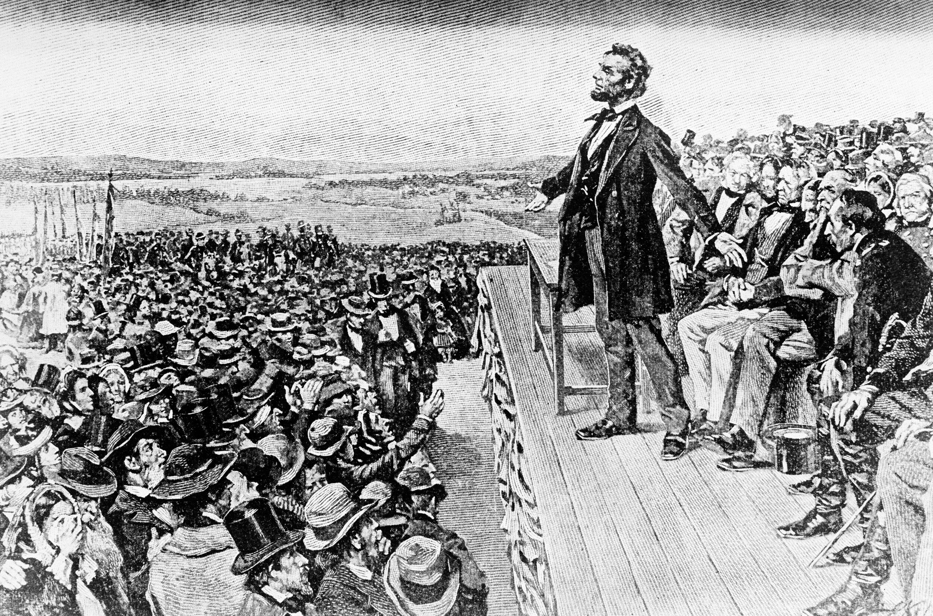 Abraham Lincoln, pictured here making his Gettysburg Address, was the first presidential assassination