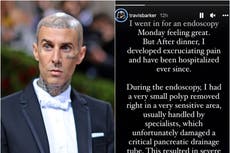 Travis Barker diagnosed with ‘life-threatening pancreatitis’ as he shares health update