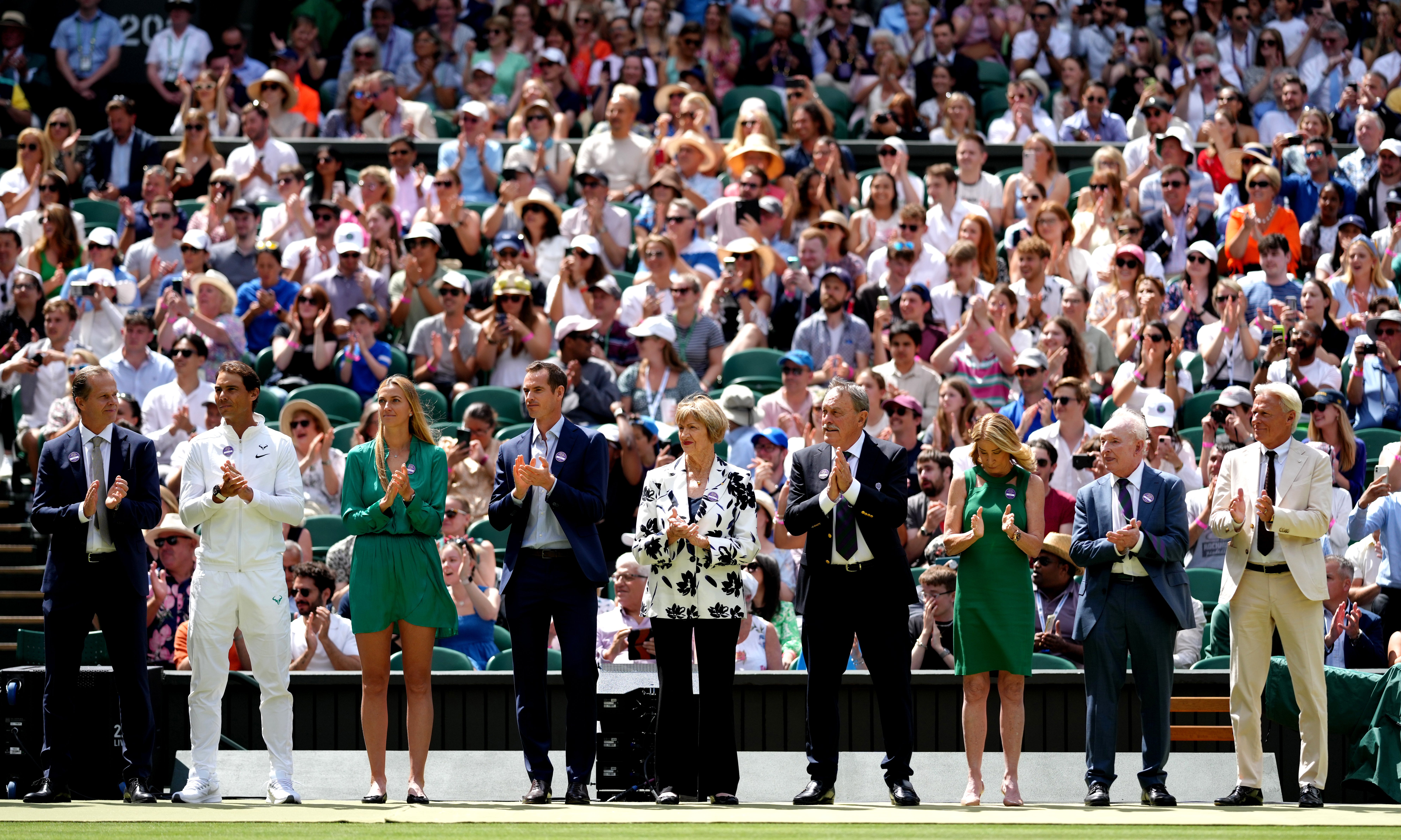 Former champions line up on Centre Court during day seven of the 2022 Wimbledon Championships (PA)