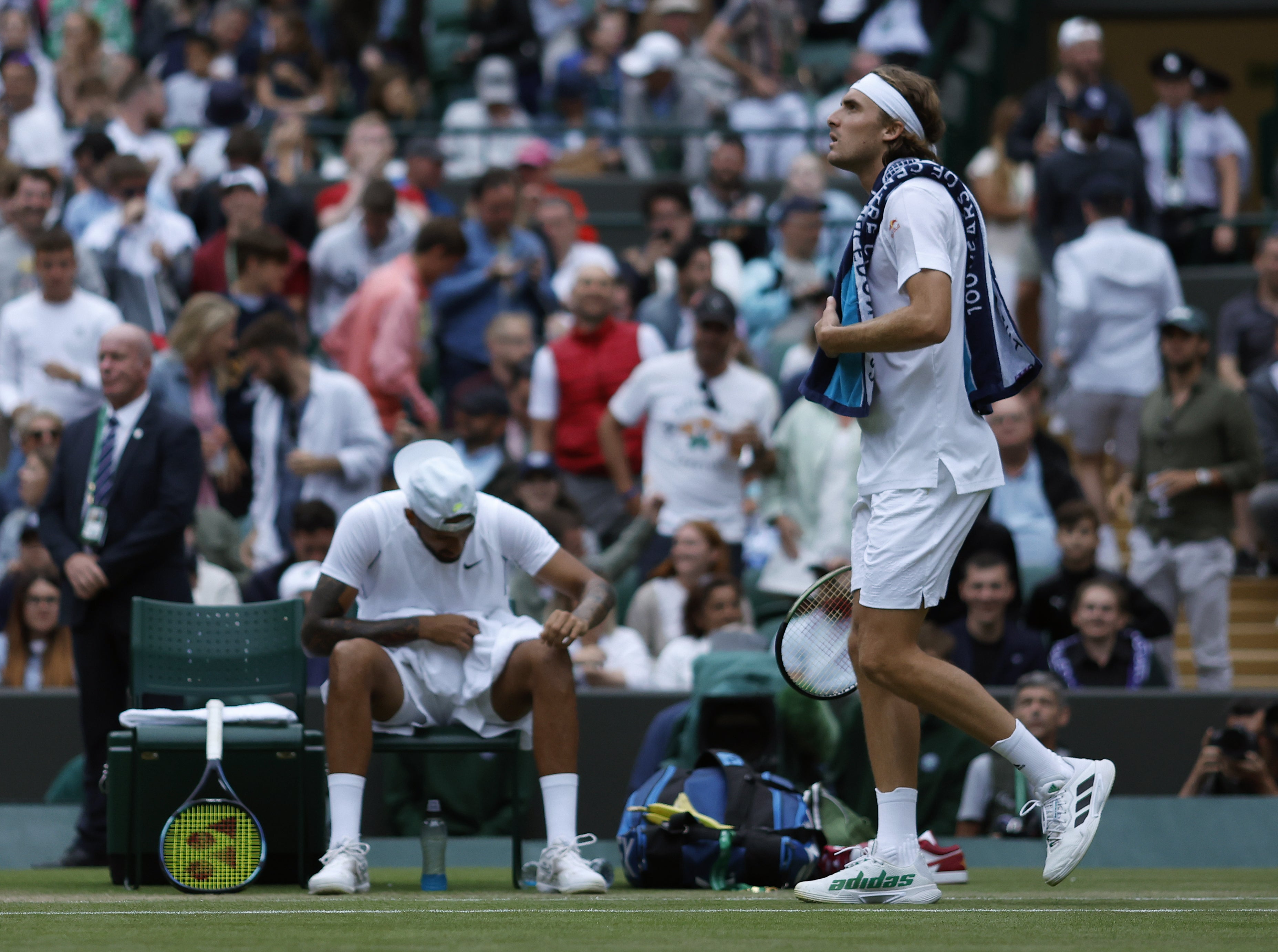 Stefanos Tsitsipas was twice warned for hitting a ball recklessly (Steven Paston/PA)